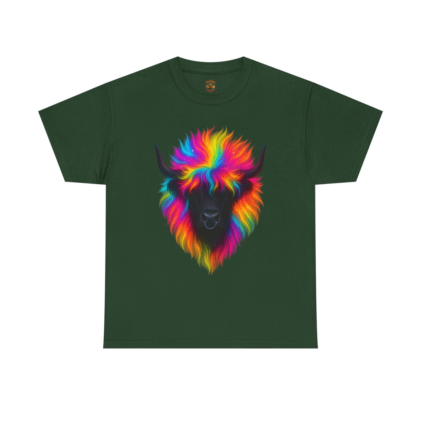 Rainbow Highland Cow T-Shirt — Colourful Neon Graphic Tee