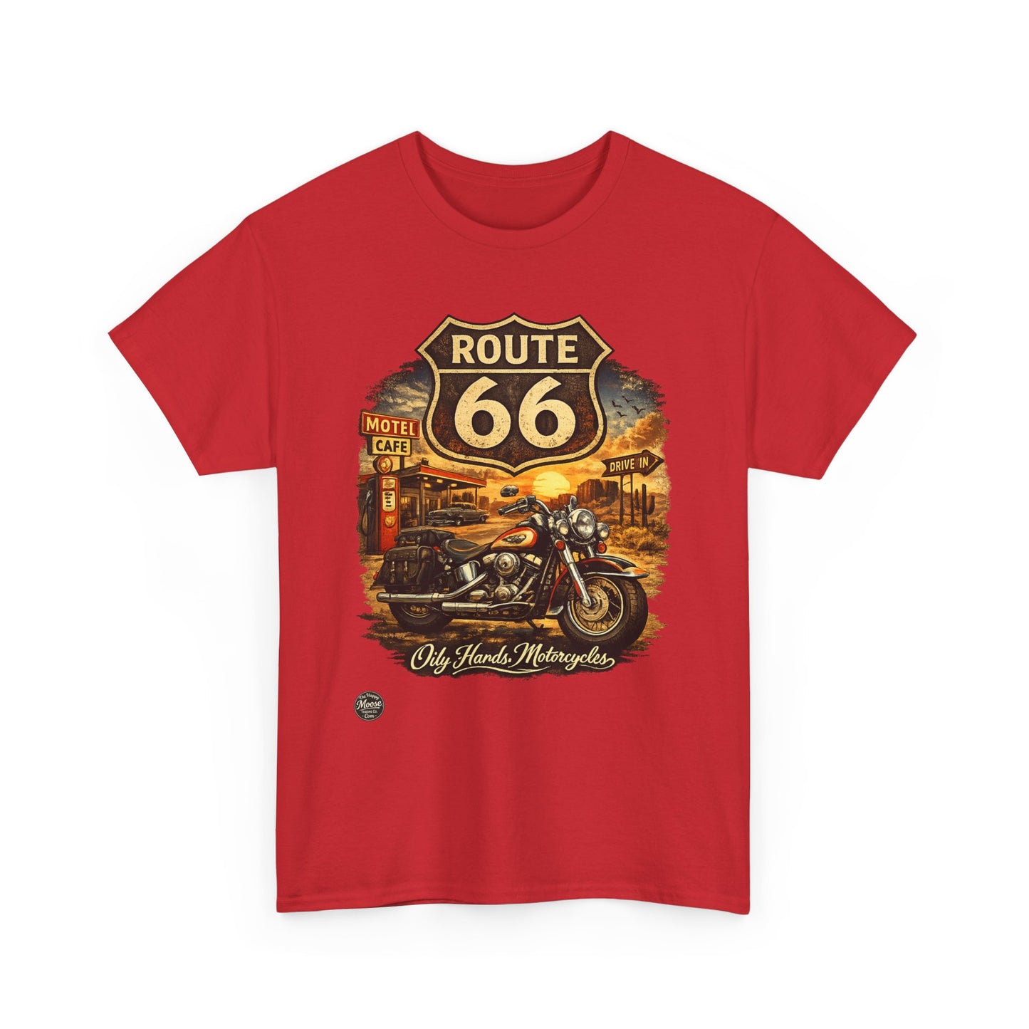 Oily Hands Route 66 Motorcycle Tee — Oily Hands Vintage Biker Retro Shirt #019 E