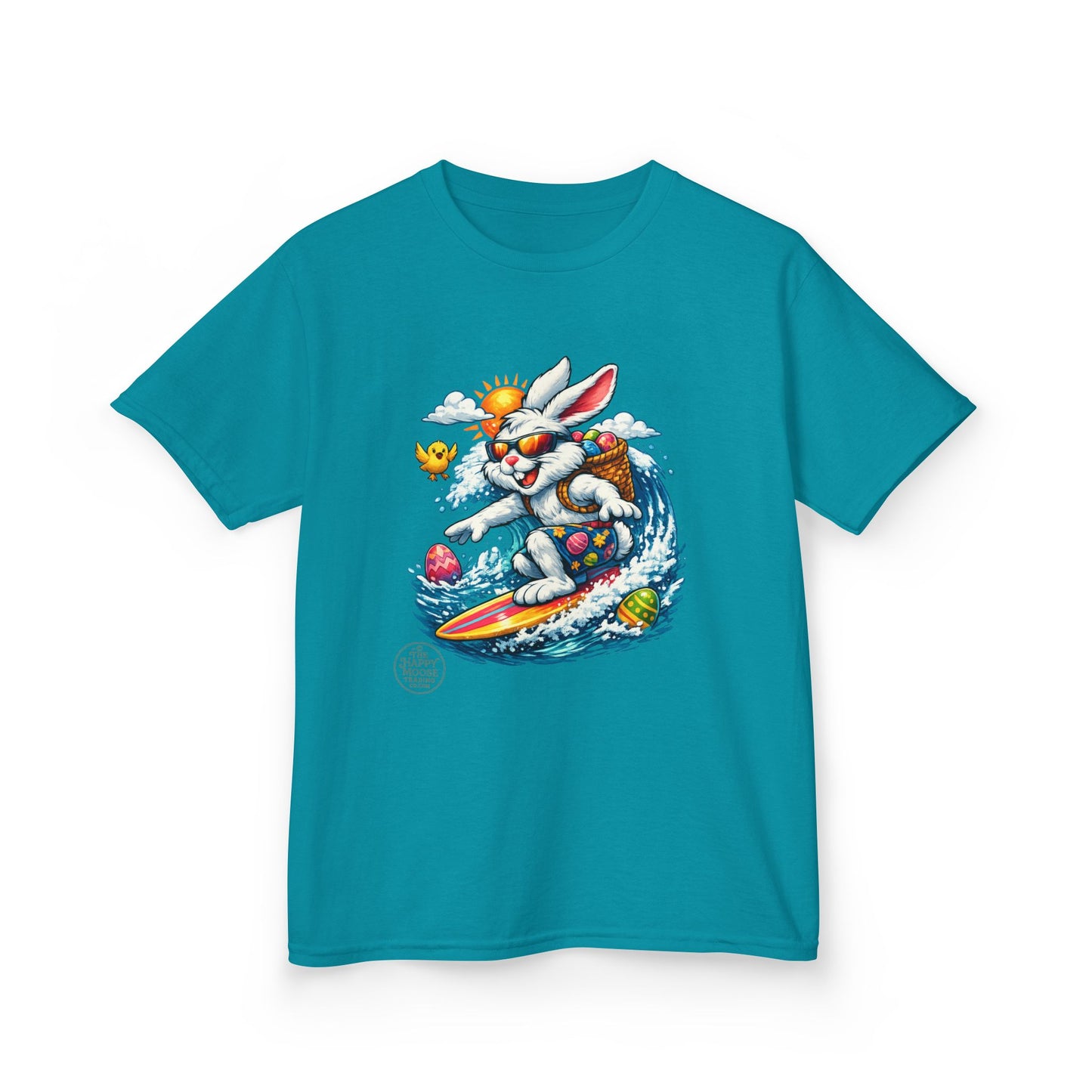Kids Surfing Easter Bunny T-Shirt — Cute Surfboard Bunny Graphic Tee