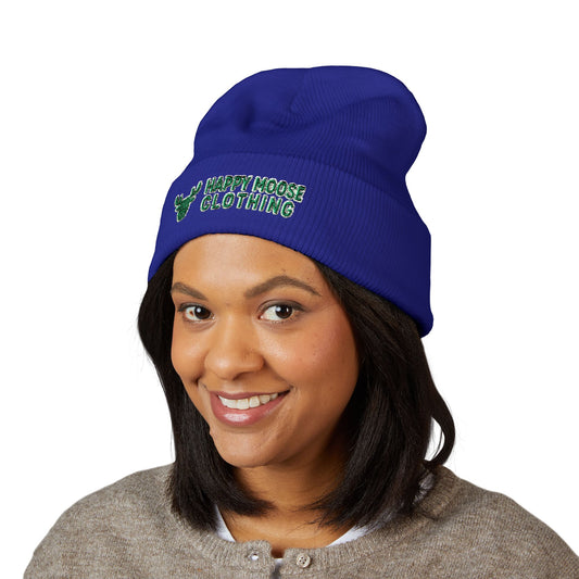 Happy Moose Embroidered Cuffed Beanie