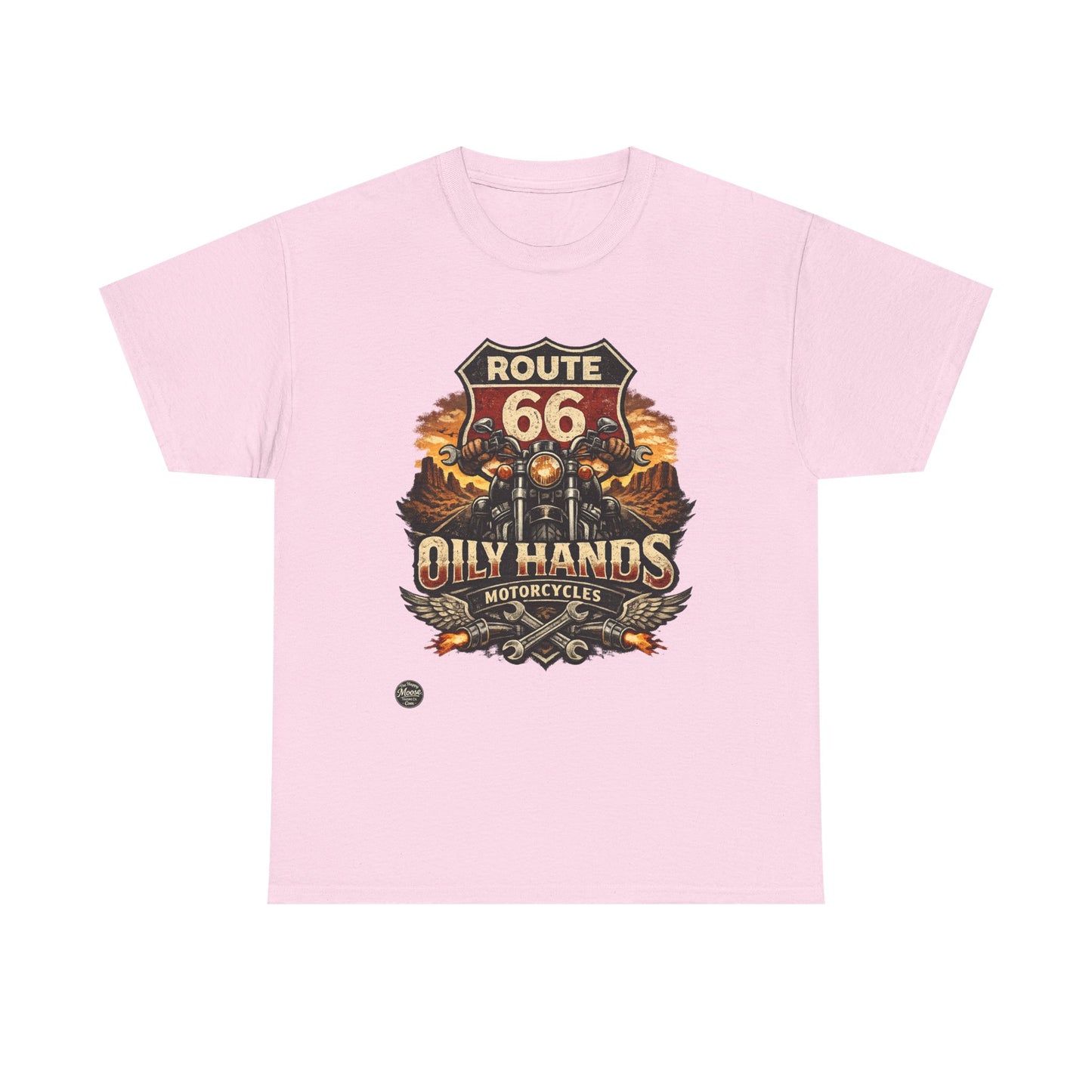 Route 66 'Oily Hands' Vintage Motorcycle T-Shirt #RS001