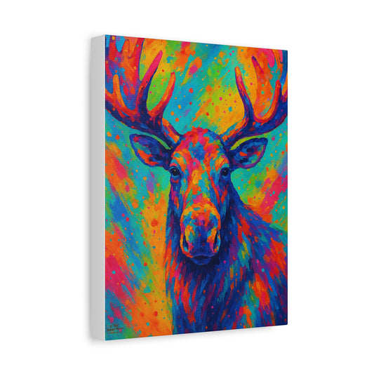 Colorful Moose Wall Art Canvas — Vibrant Wildlife Stretched Matte Canvas