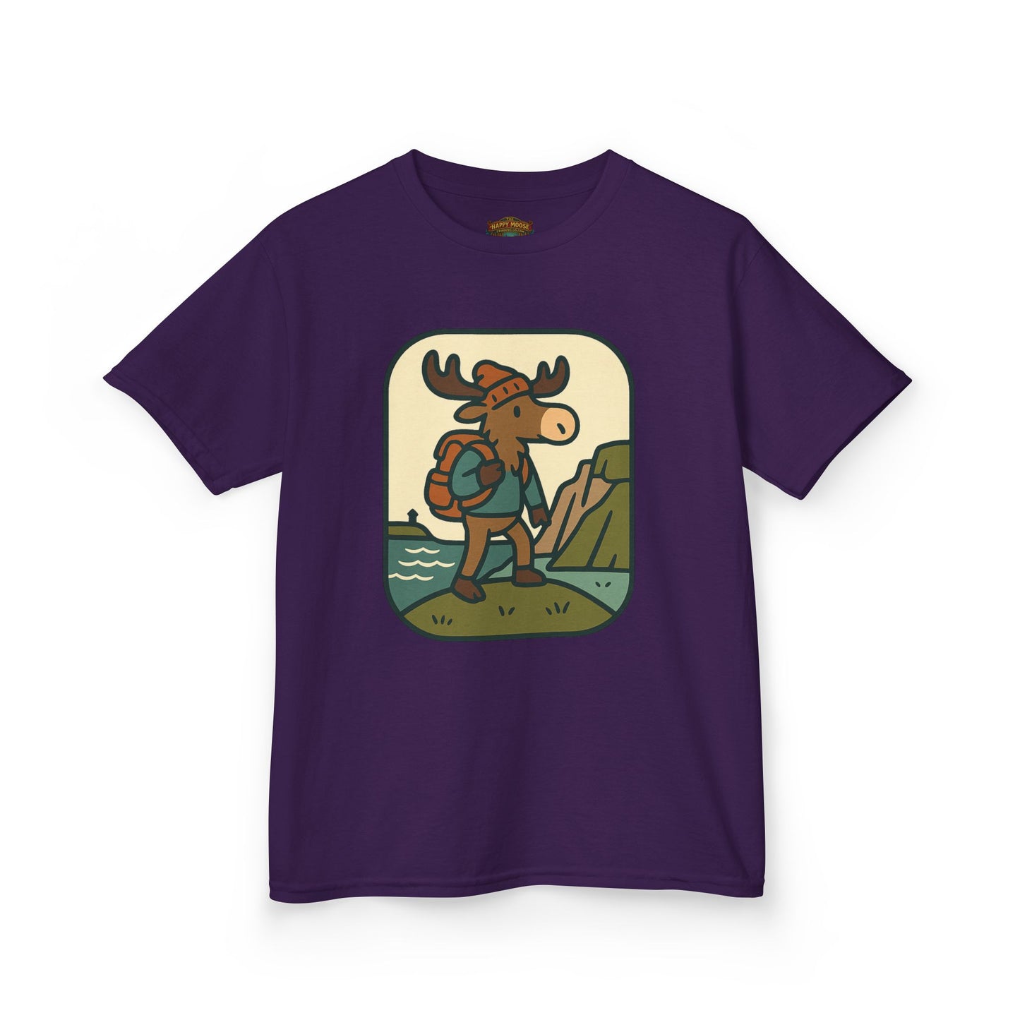 Kids Hiking Moose T‑Shirt — Cute Adventure Backpacker Tee for Boys & Girls