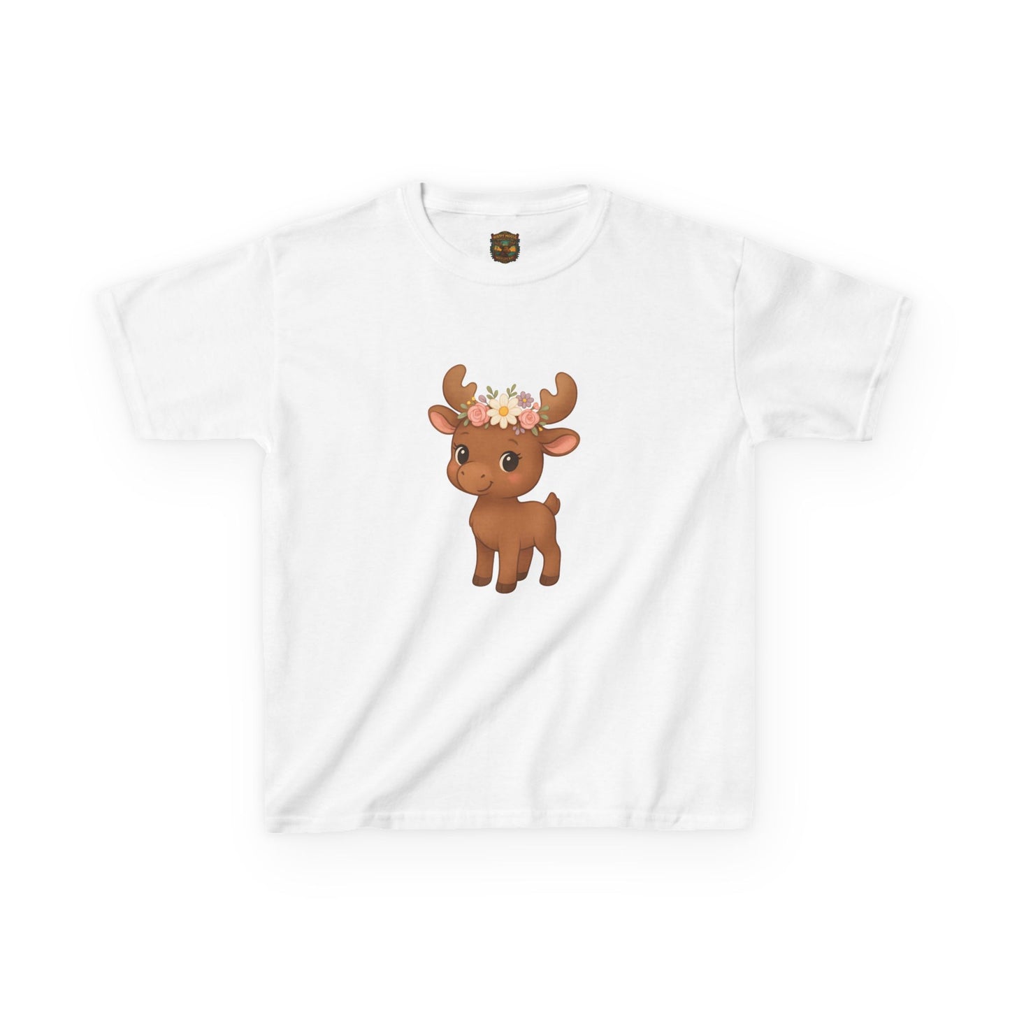 Kids Tee — Cute Floral Crown Baby Moose Graphic