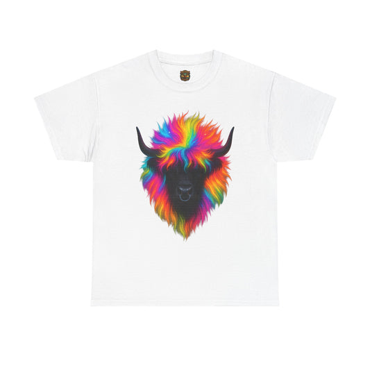 Rainbow Highland Cow T-Shirt — Colourful Neon Graphic Tee