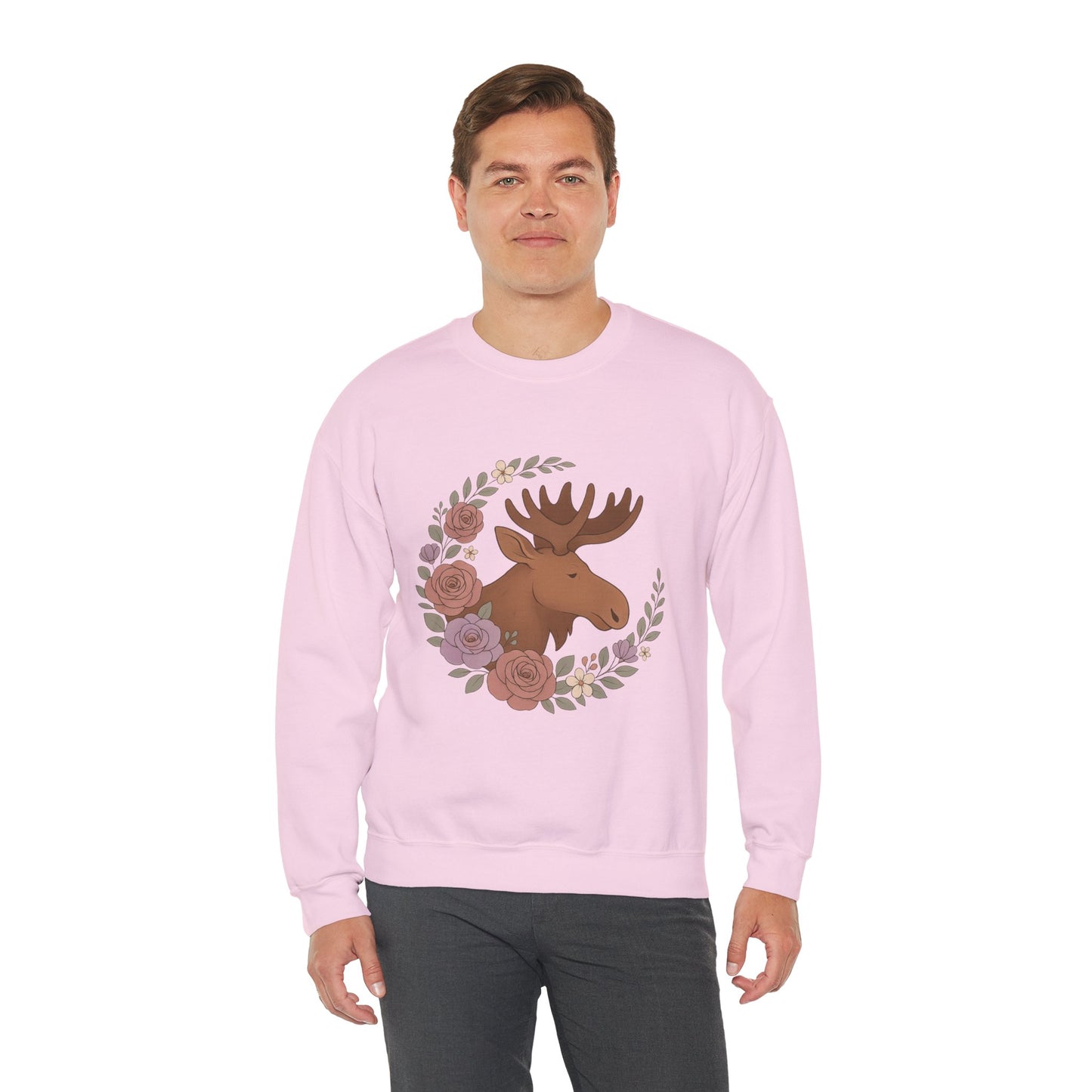 Moose Floral Crewneck Sweatshirt — Rustic Woodland Animal Sweatshirt