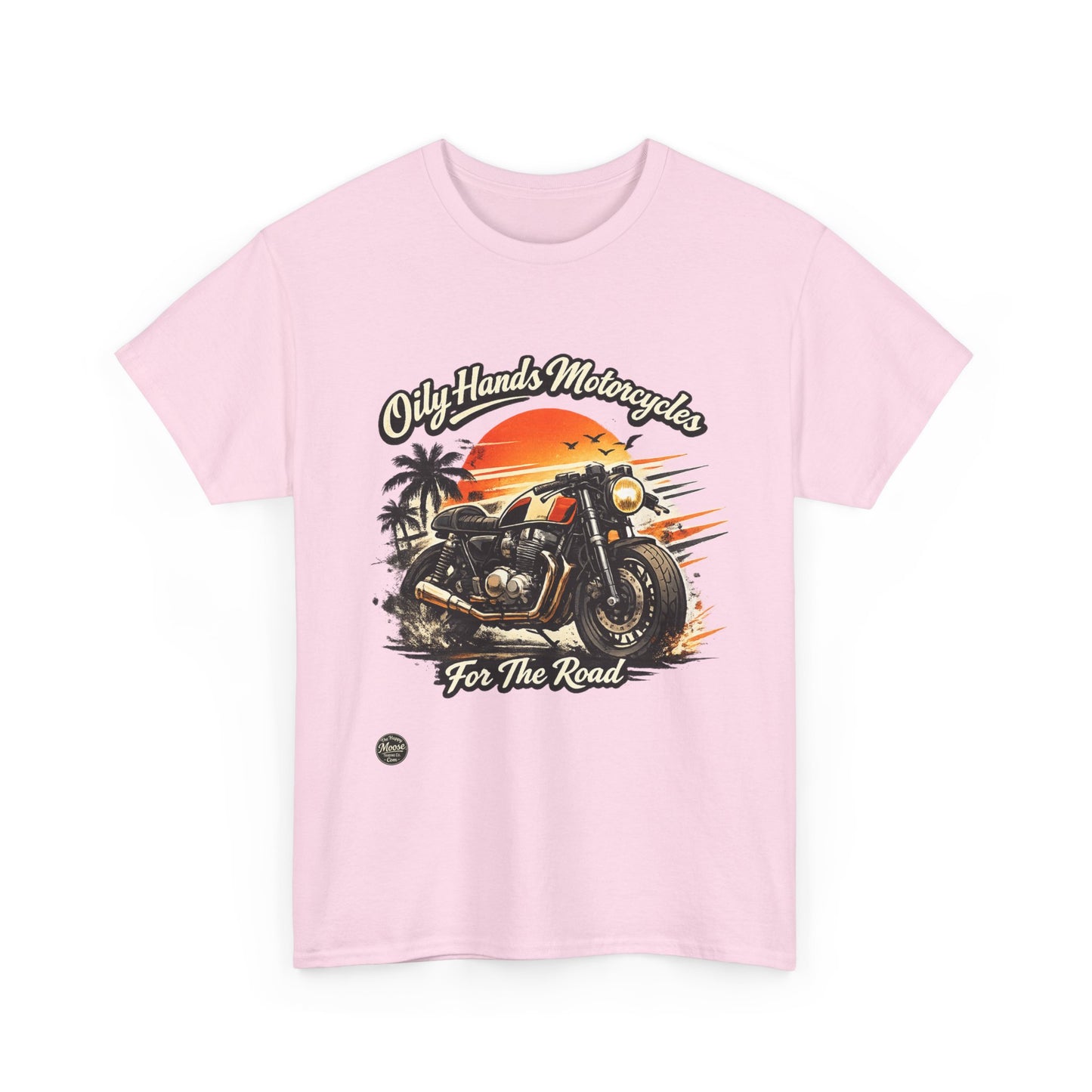 Oily Hands Motorcycle Sunset Tee — "Only Hands Motorcycles For The Road" Riding T-Shirt #001 E