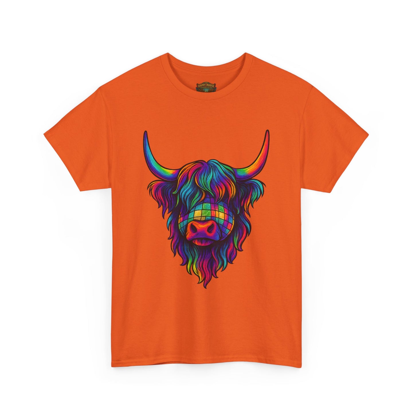 Highland Cow Graphic Tee — Colorful Psychedelic Scottish Highland Cattle T-Shirt