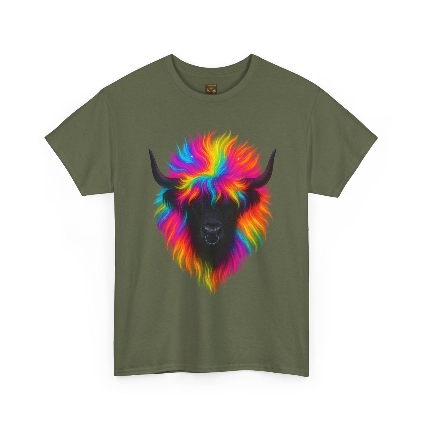 Rainbow Highland Cow T-Shirt — Colourful Neon Graphic Tee
