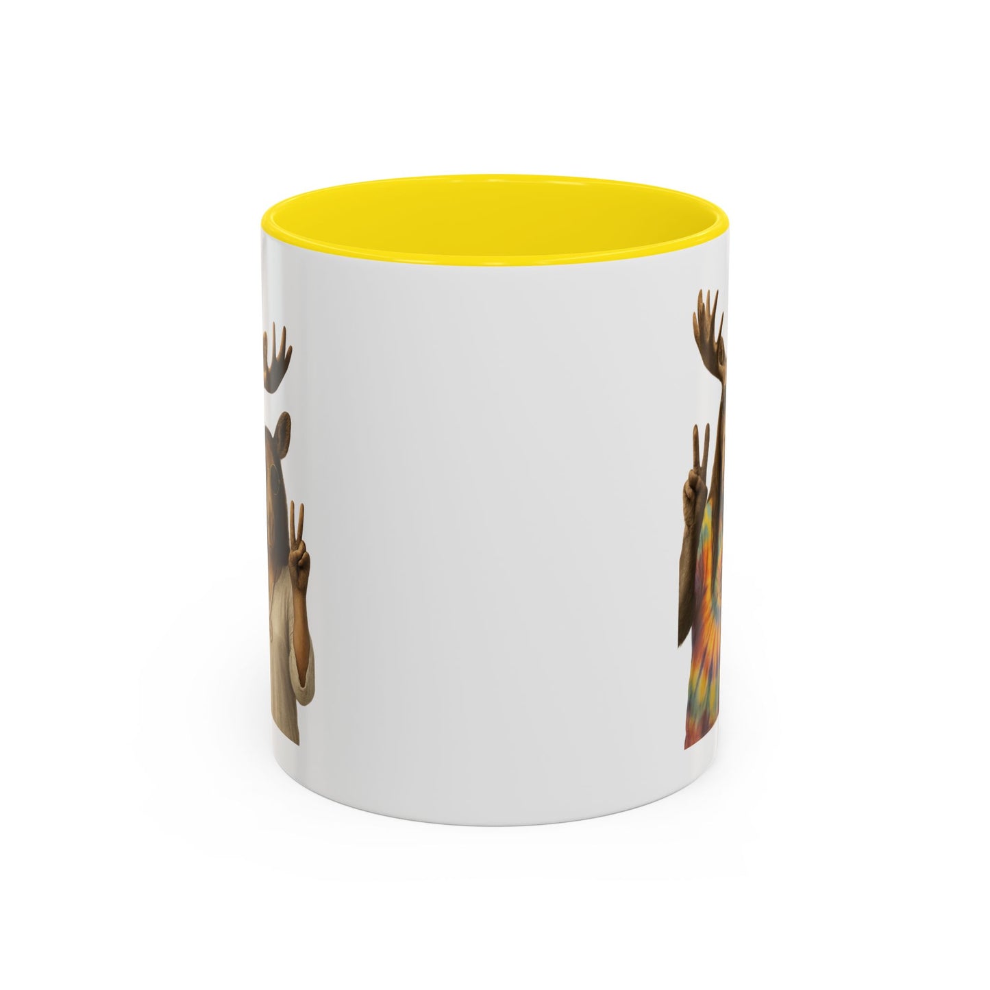 Peaceful Moose Couple Accent Coffee Mug — Hippie Tie-Dye Moose Peace Sign 11/15oz