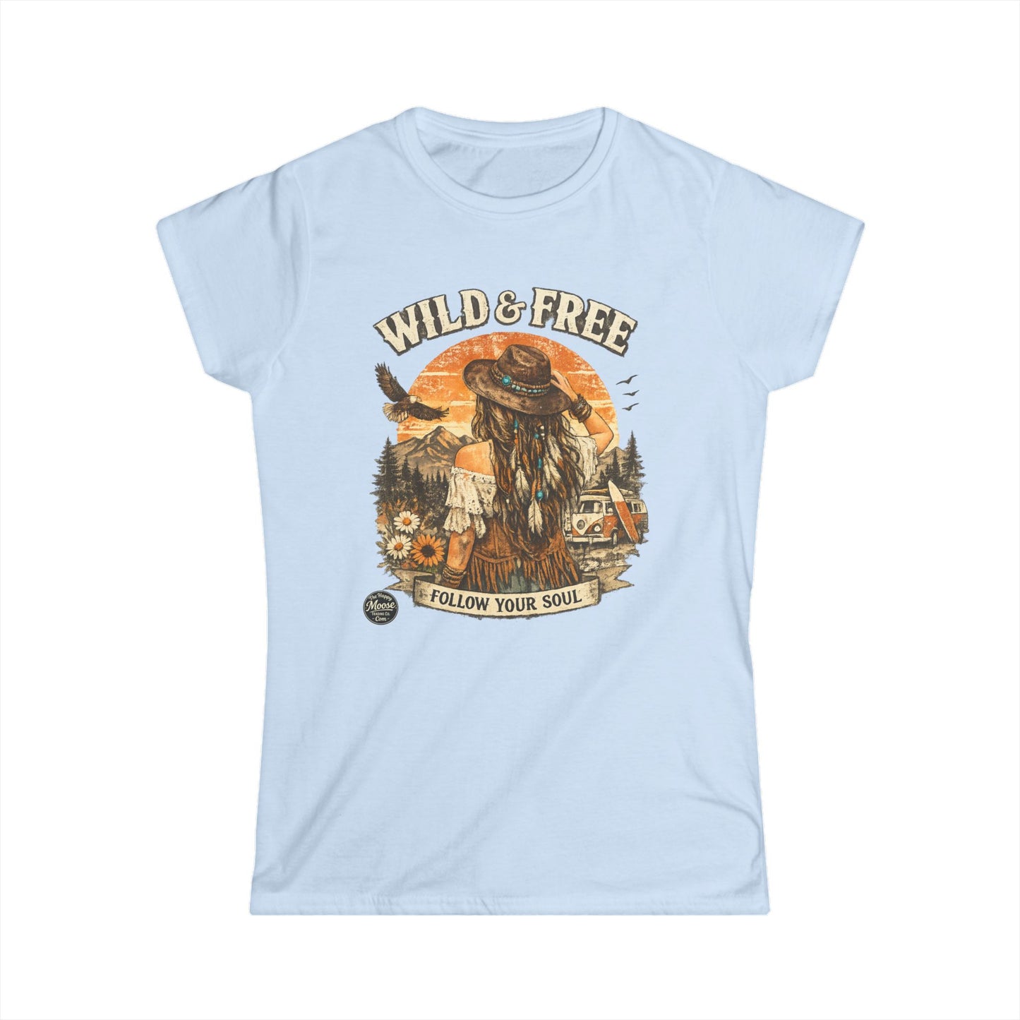 Wild & Free Women's Tee — 'Follow Your Soul' Boho Camping Graphic Shirt
