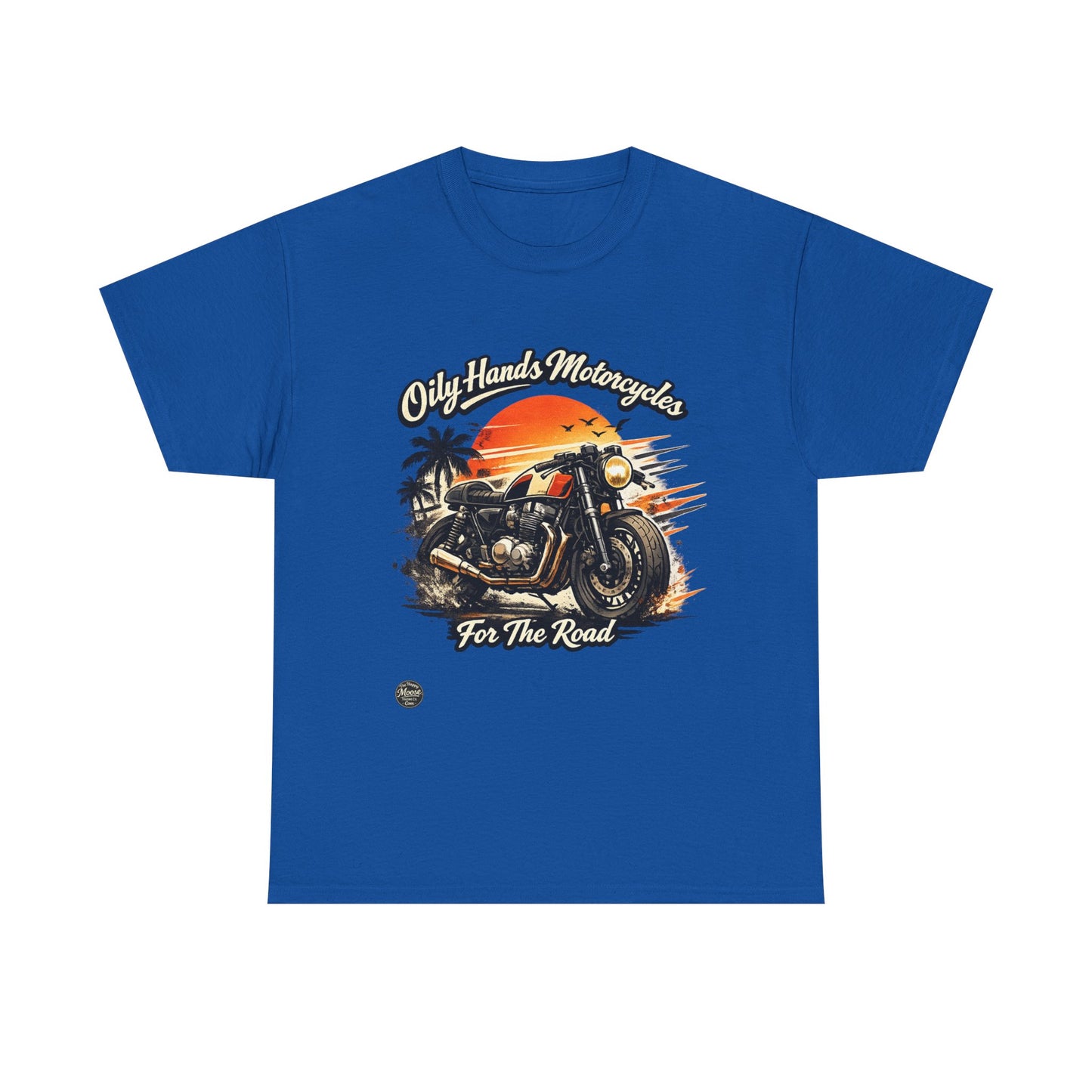 Oily Hands Motorcycle Sunset Tee — "Only Hands Motorcycles For The Road" Riding T-Shirt #001 E