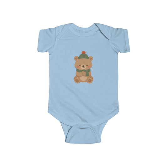 Holiday Bear Infant Bodysuit — Cute Teddy in Winter Hat & Scarf