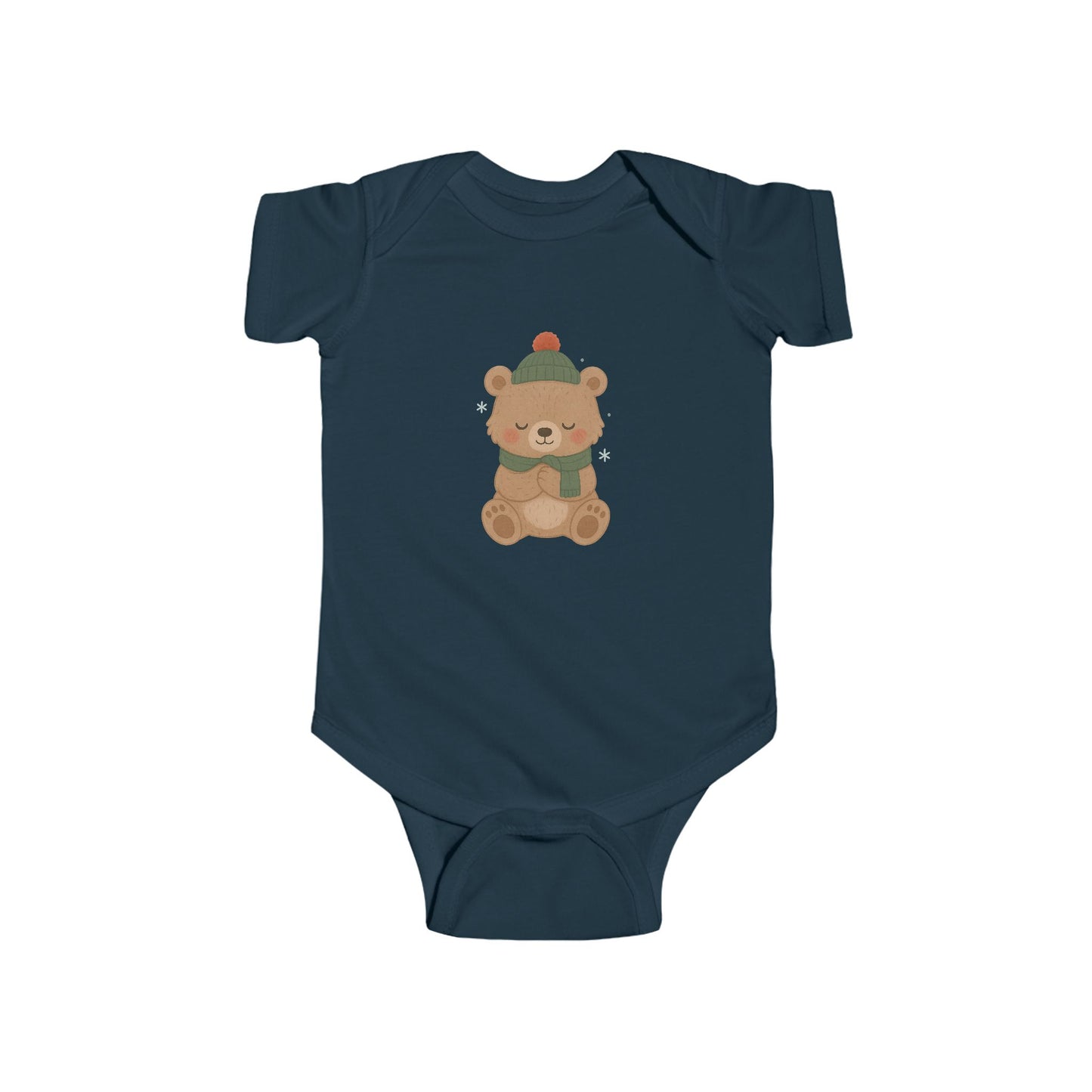 Holiday Bear Infant Bodysuit — Cute Teddy in Winter Hat & Scarf