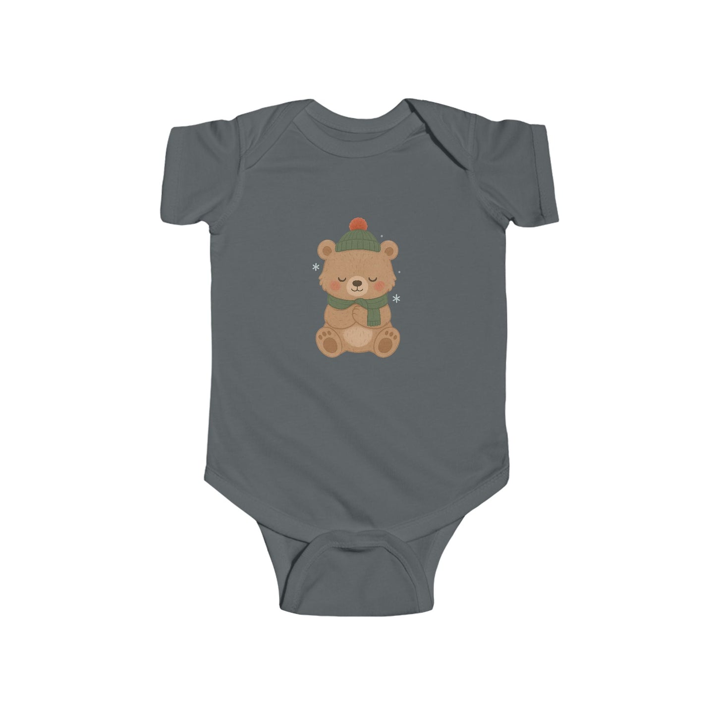 Baby Vest Infant Bodysuit - Christmas Bear, Cute Teddy in Winter Hat & Scarf