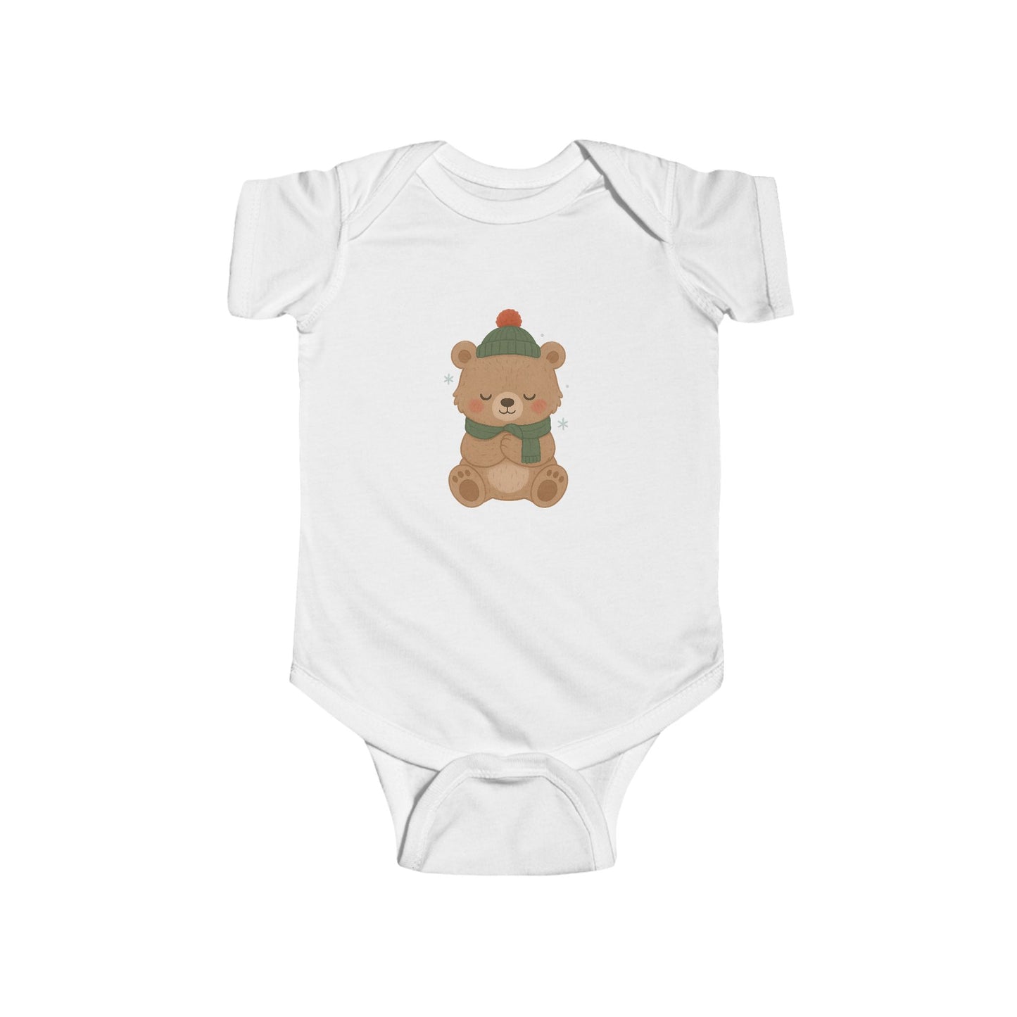 Holiday Bear Infant Bodysuit — Cute Teddy in Winter Hat & Scarf