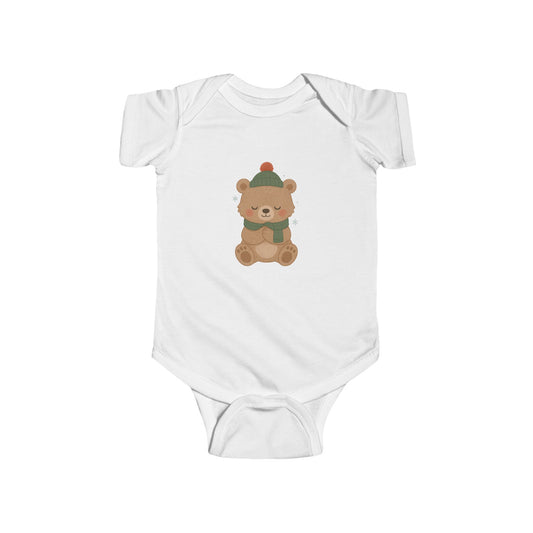 Holiday Bear Infant Bodysuit — Cute Teddy in Winter Hat & Scarf