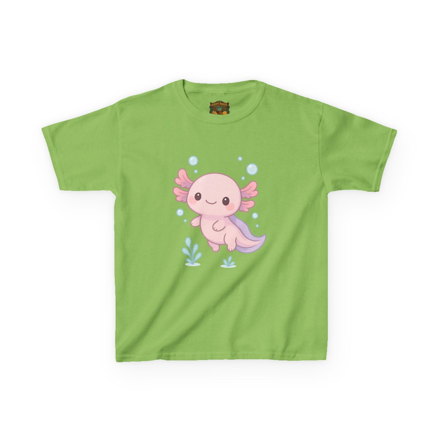 Kids Axolotl T‑Shirt — Cute Pink Axolotl Cartoon Tee for Kids