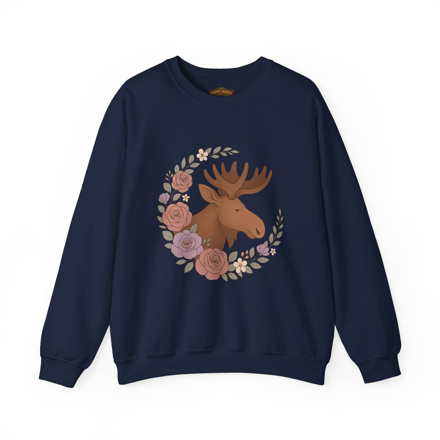 Moose Floral Crewneck Sweatshirt — Rustic Woodland Animal Sweatshirt
