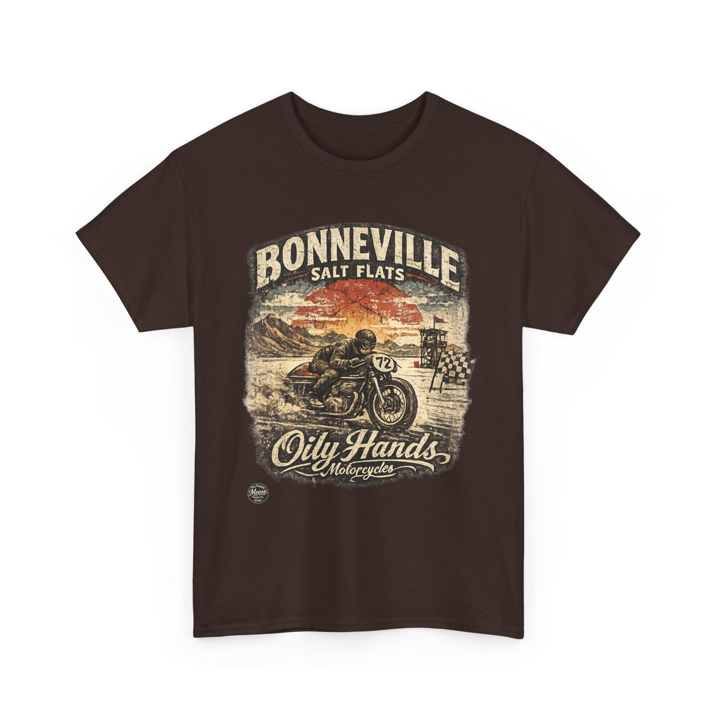 Oily Hands Bonneville Salt Flats Motorcycle Tee — Vintage Racing T-Shirt #006 E