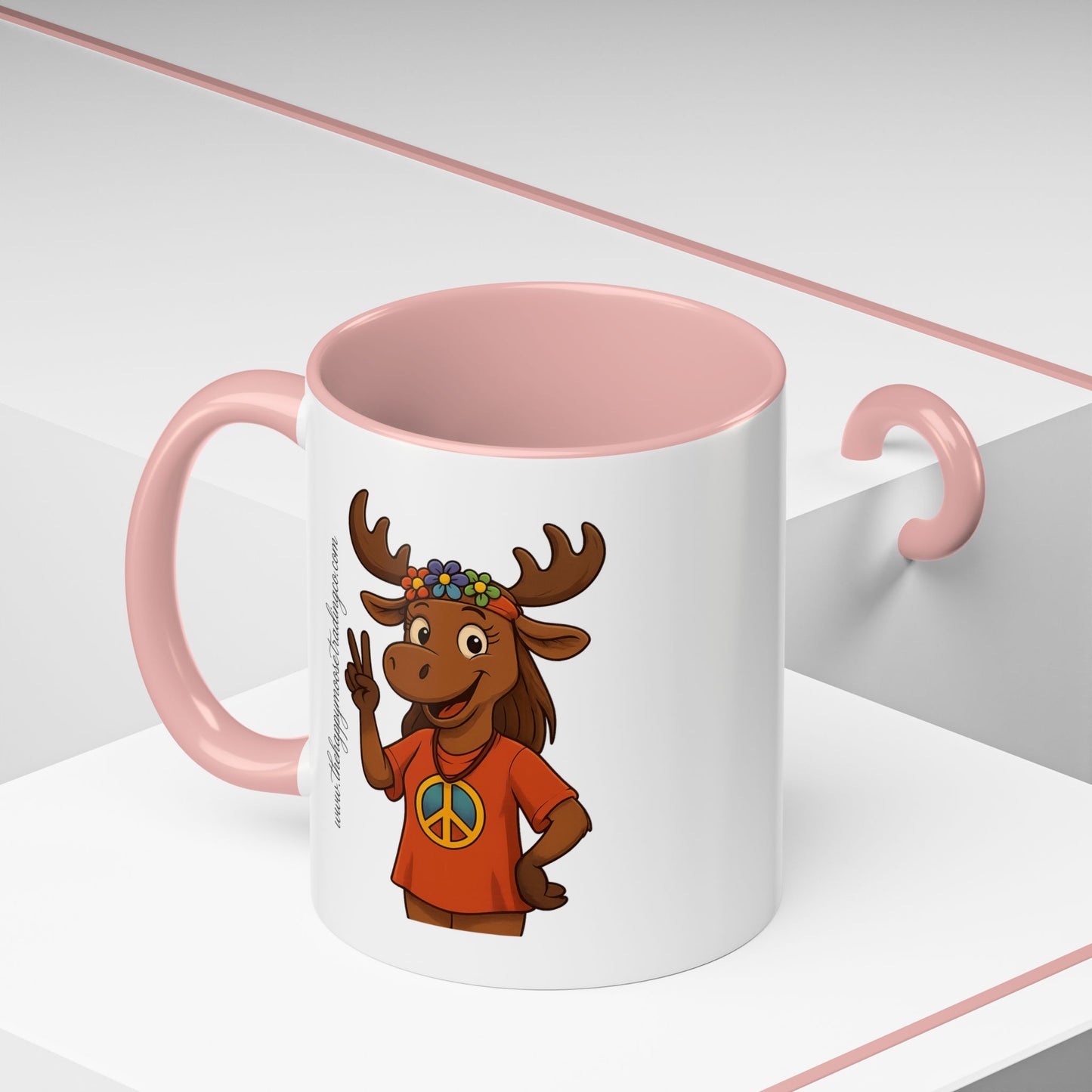 Peace Sign Moose Accent Coffee Mug — Hippie Moose with Flower Crown (11/15oz)
