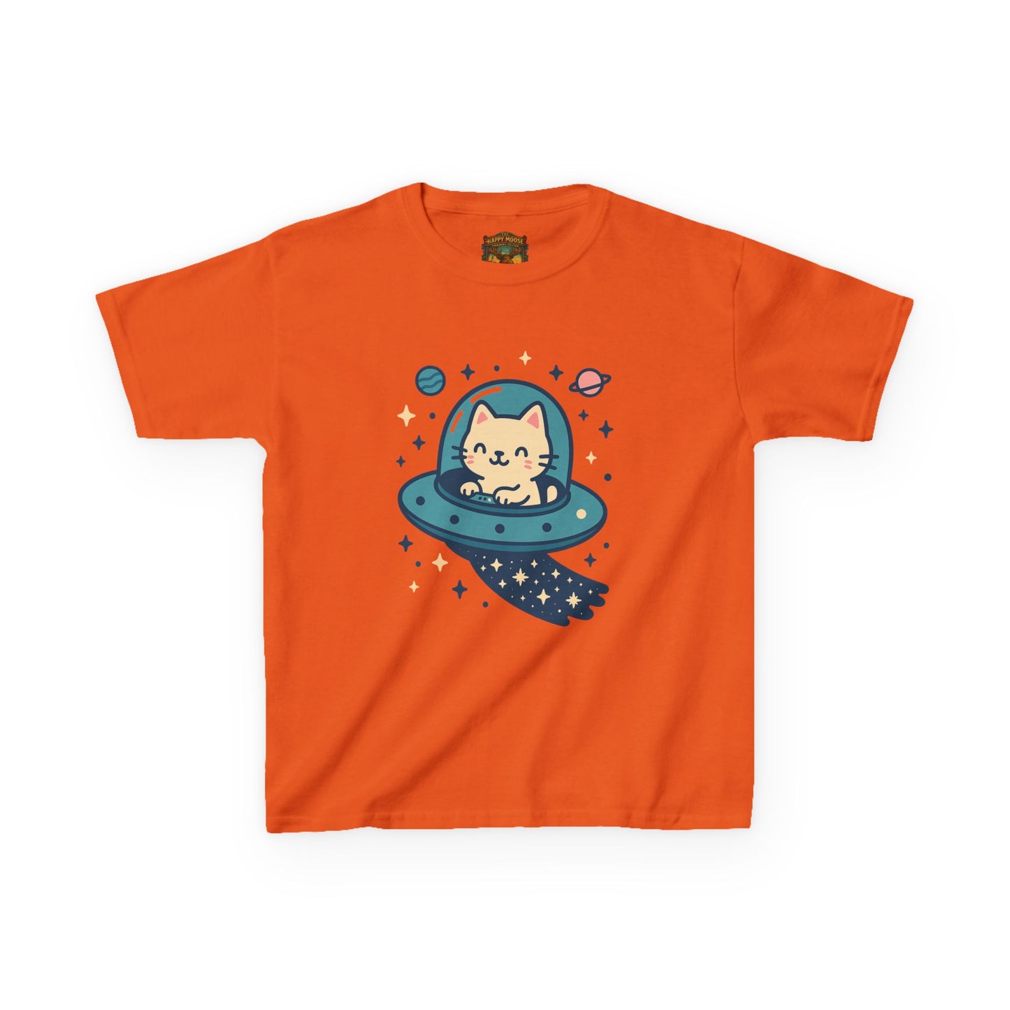 Kids Tee — Cute Cat in UFO Space Shirt