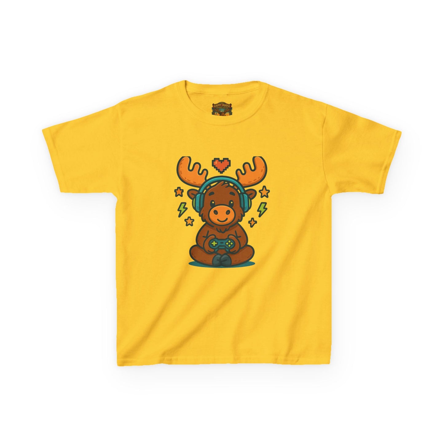 Kids Moose Gamer T‑Shirt — Cute Headset Moose with Controller