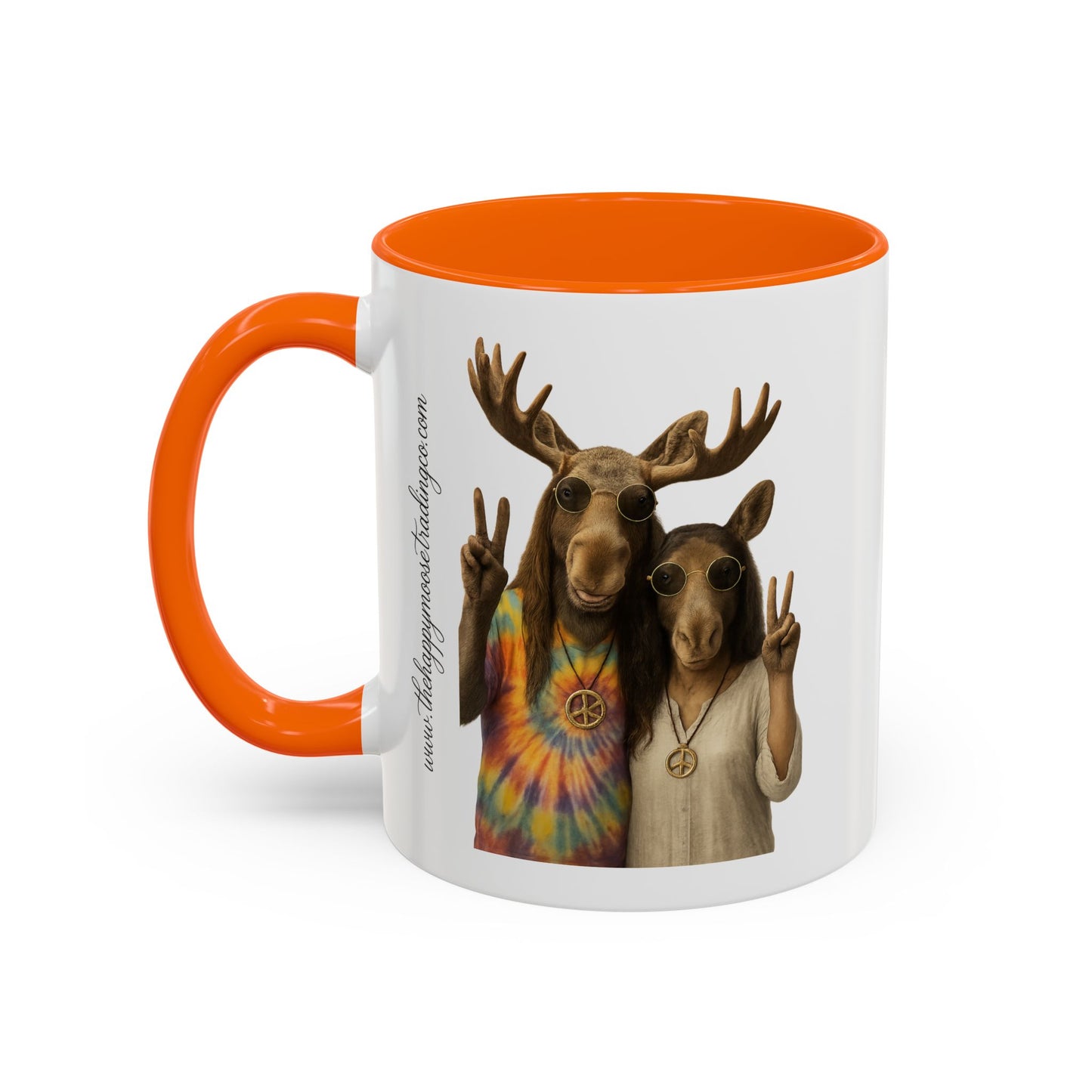 Peaceful Moose Couple Accent Coffee Mug — Hippie Tie-Dye Moose Peace Sign 11/15oz