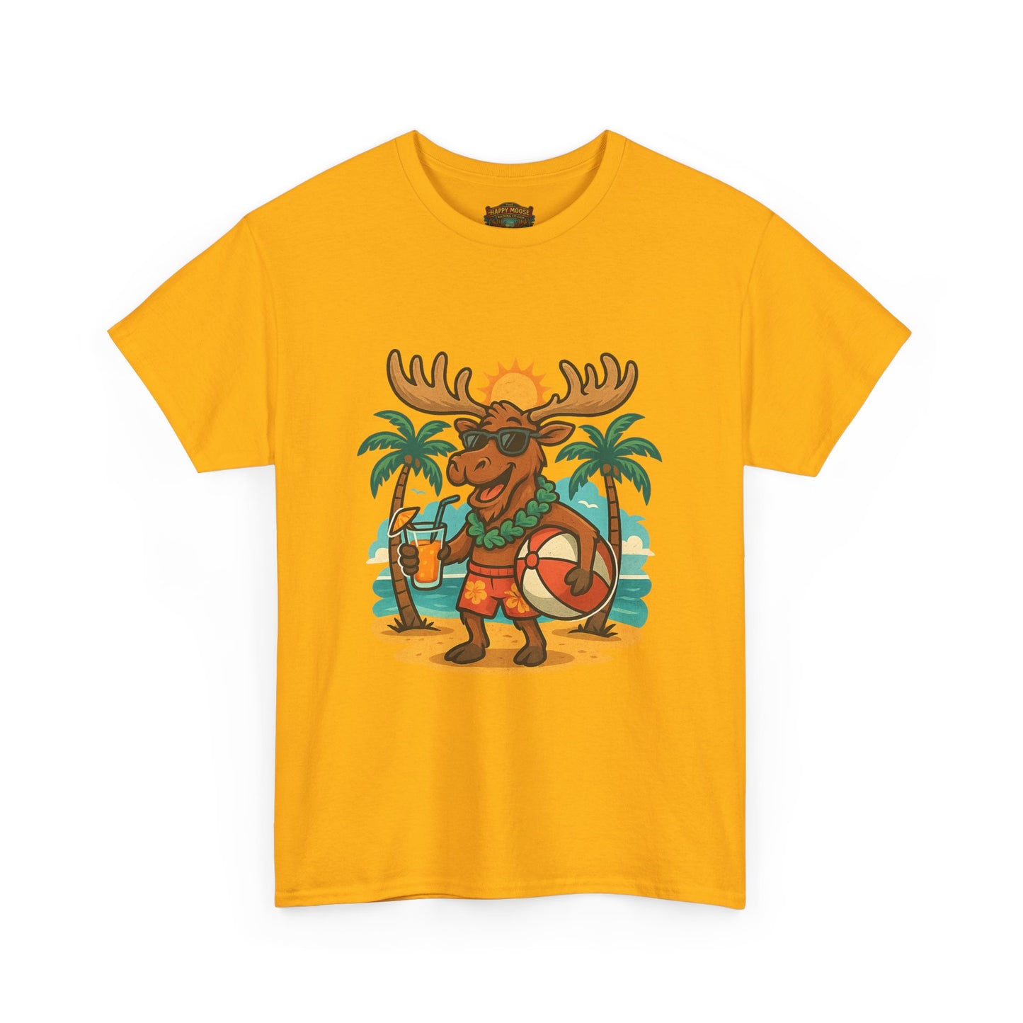 Moose on Vacation T-Shirt — Tropical Retro Moose with Sunglasses & Drink