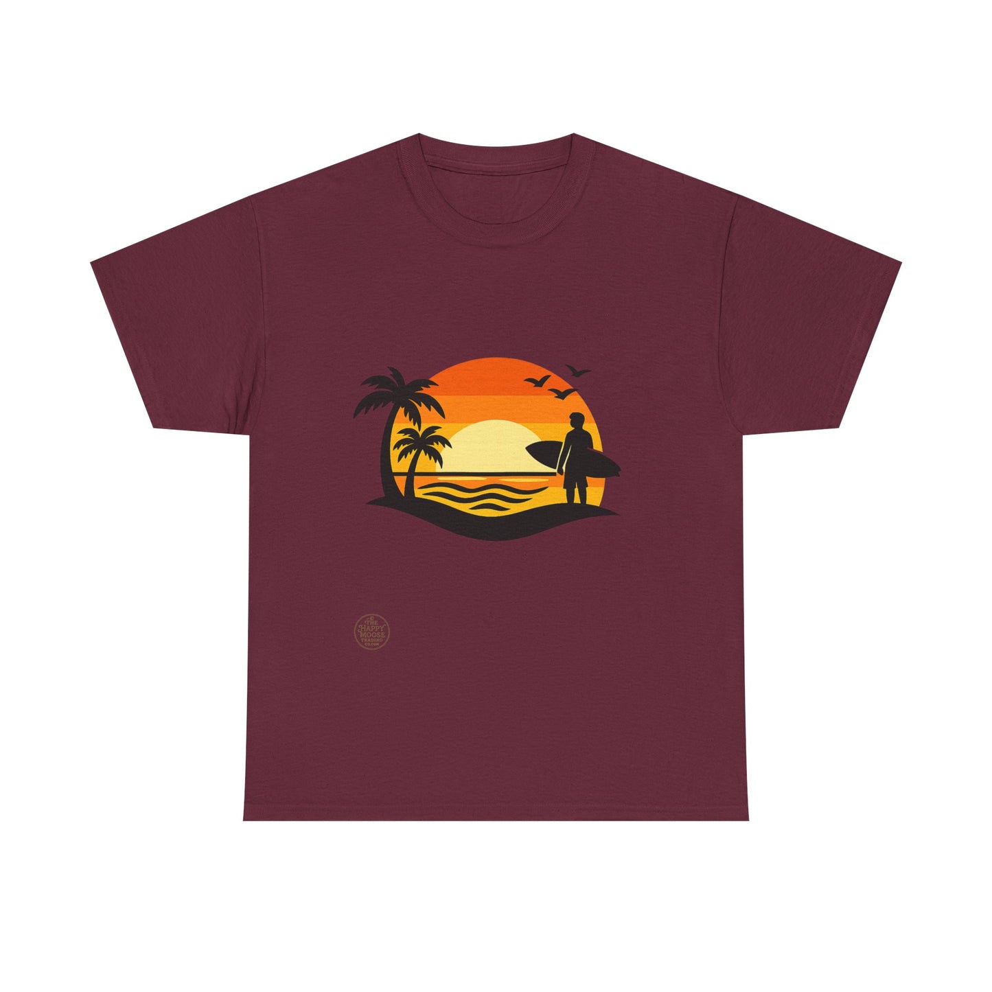 Surf Sunset T-Shirt — Retro Palm Tree Beach Tee