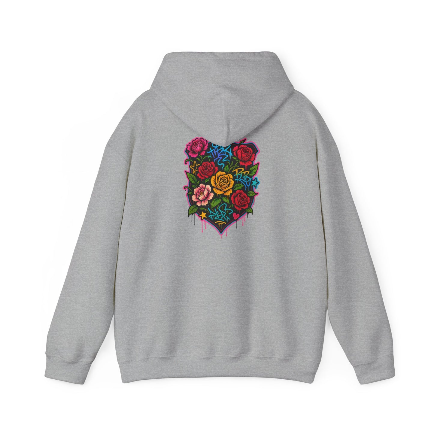 Floral Crest Hoodie – Colorful Roses Shield Graphic Hooded Sweatshirt