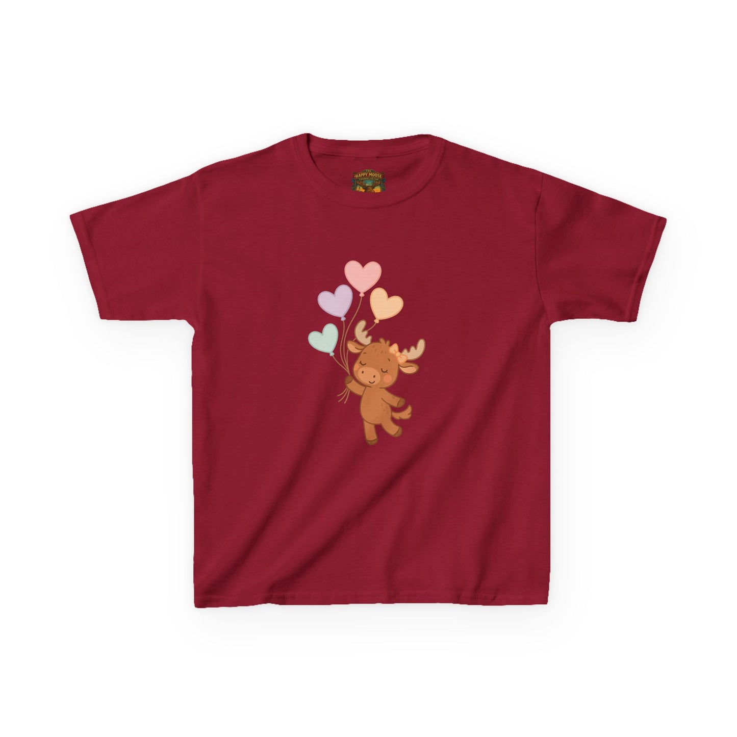 Kids Tee — Cute Moose Holding Heart Balloons | Toddler Gift