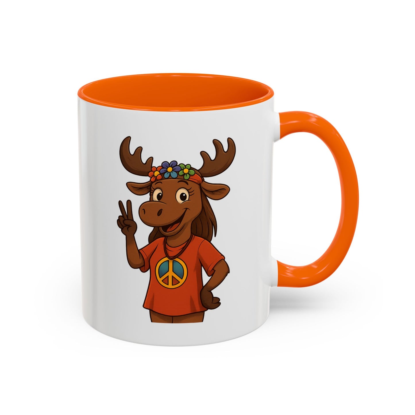 Peace Sign Moose Accent Coffee Mug — Hippie Moose with Flower Crown (11/15oz)