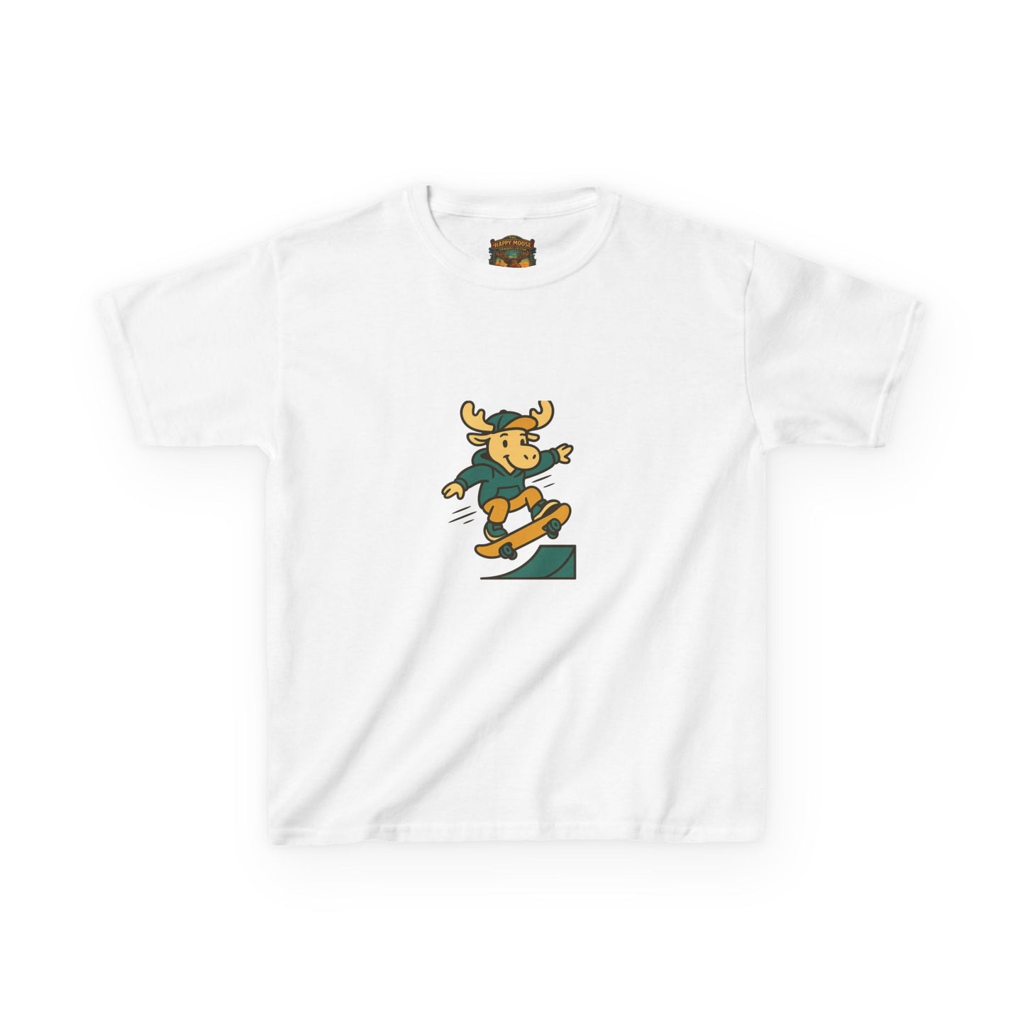 Kids Skateboarding Moose T‑Shirt — Cute Outdoorsy Cartoon Tee for Kids