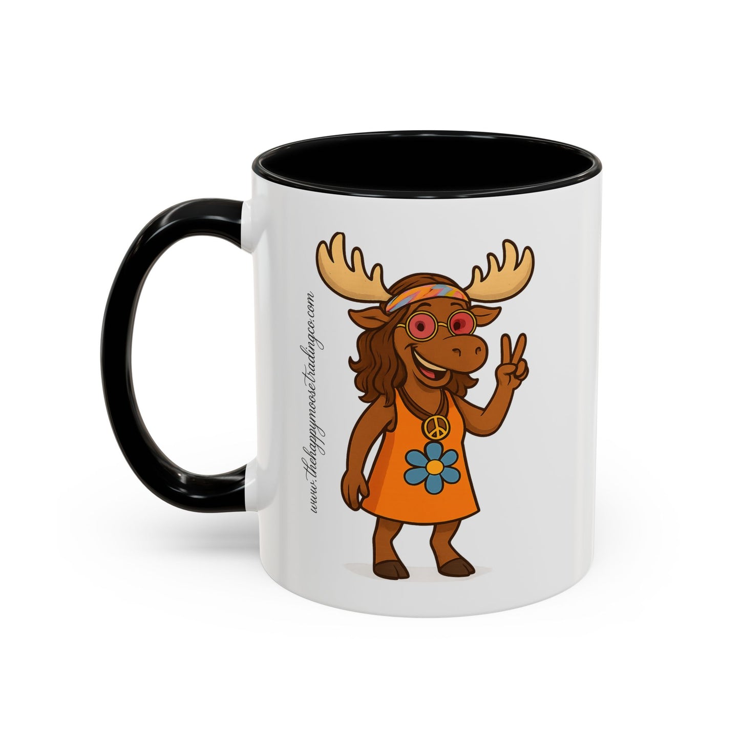 Hippie Moose Coffee Mug — Peace Sign Retro Moose Accent Mug (11/15oz)