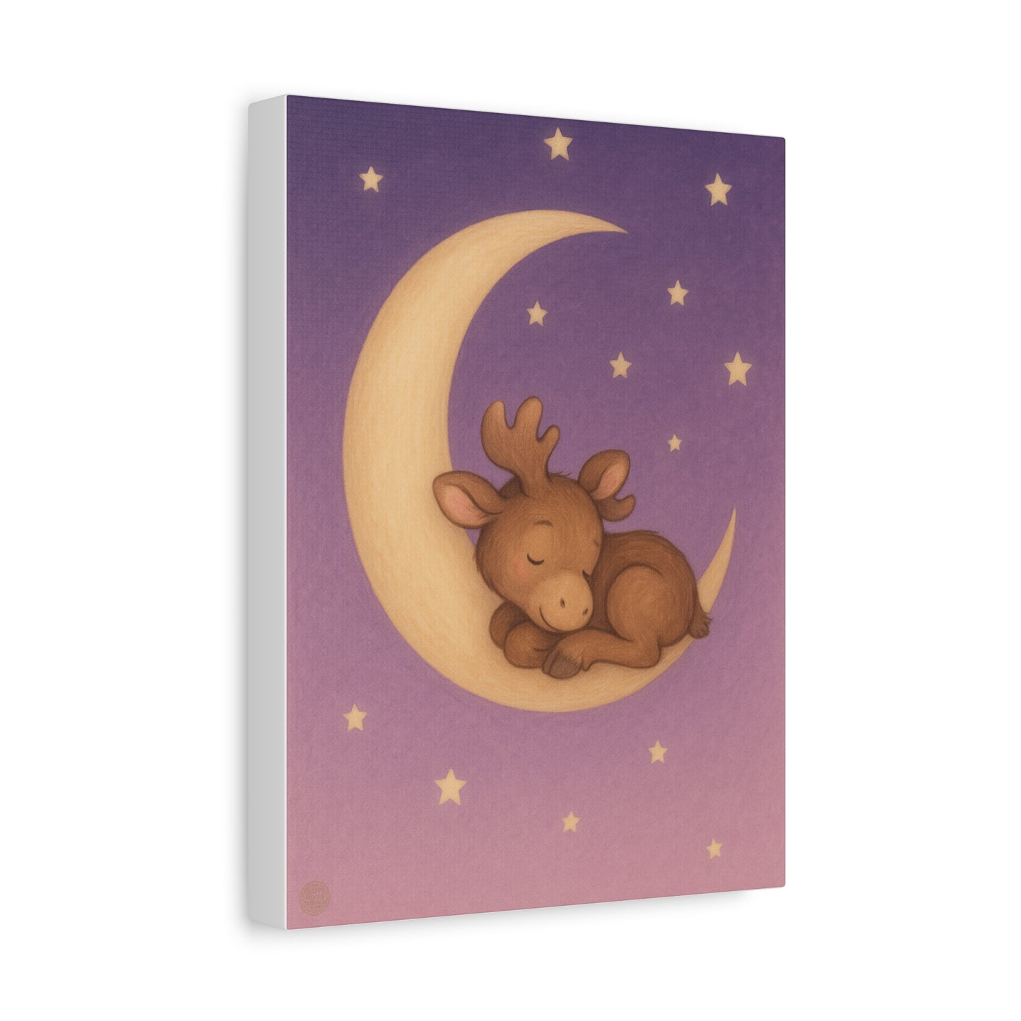 Nursery Canvas Art – Sleeping Moose on Moon Baby Room Wall Decor