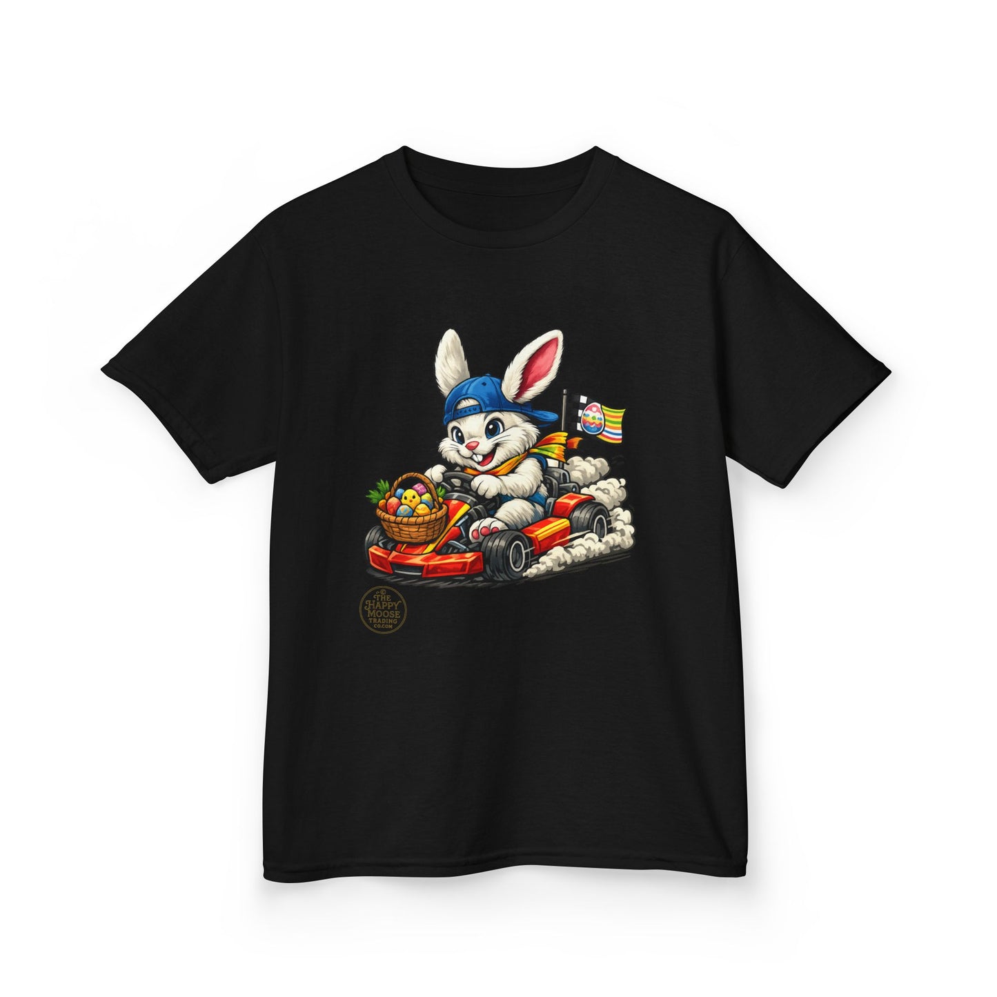 Kids Bunny Go-Kart Tee – Easter Bunny Racing with Candy Basket
