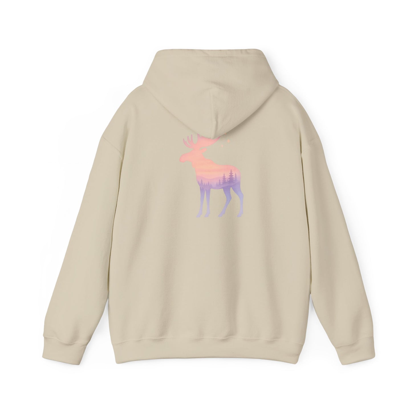 Moose Sunset Hoodie — Pastel Gradient Elk Graphic Pullover