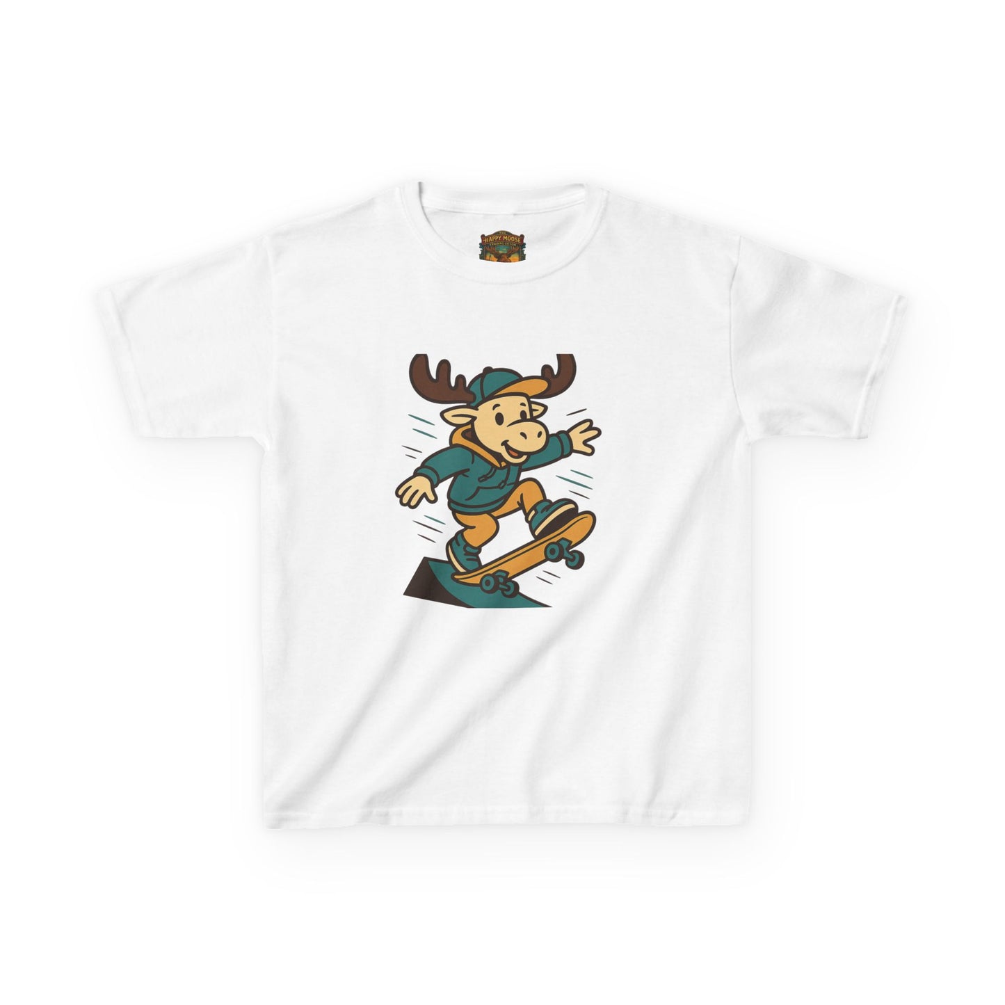 Kids Skateboarding Moose T‑Shirt — Cute Cartoon Skateboard Tee for Boys & Girls