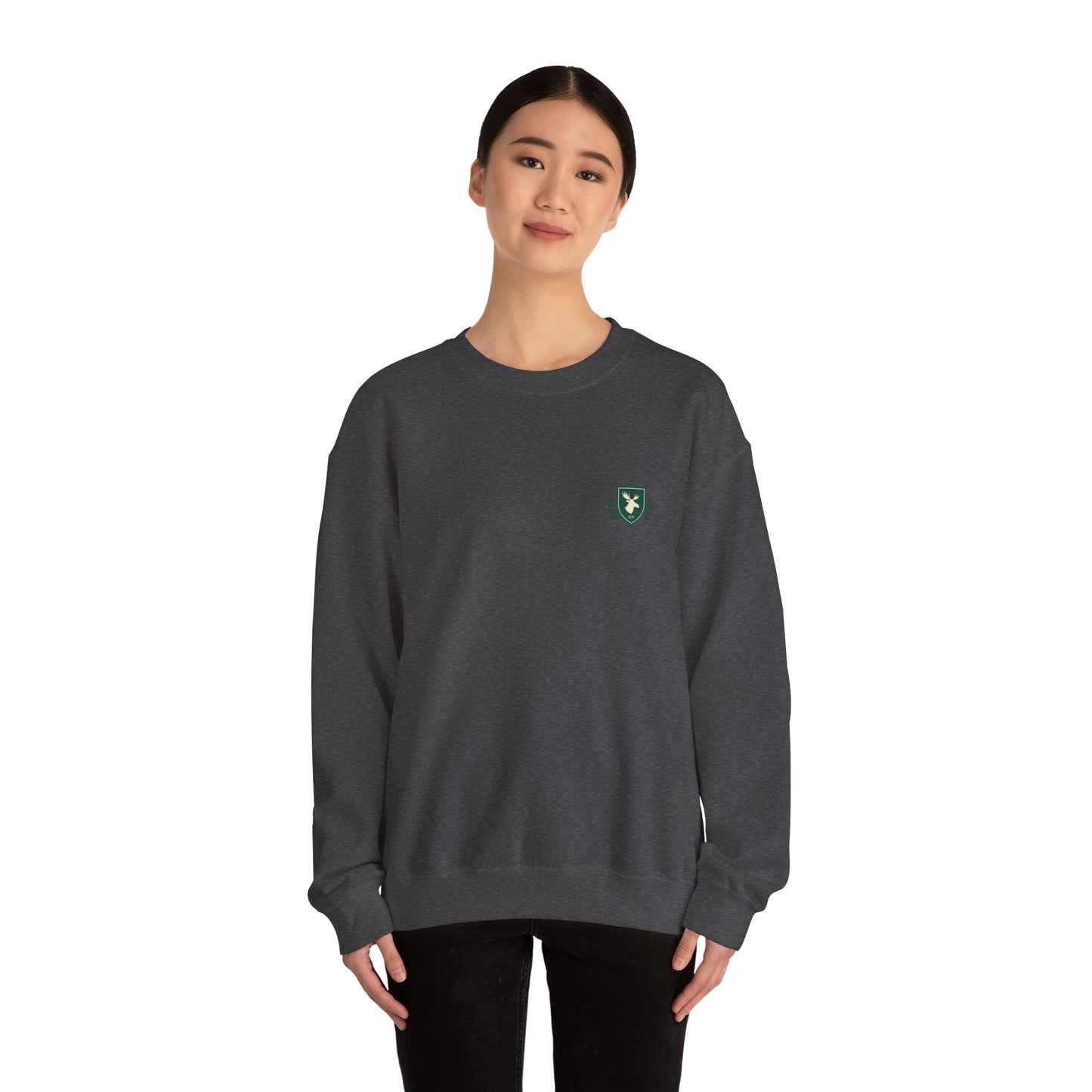 Embroidered Crest Crewneck Sweatshirt — Minimal Vintage Shield Logo