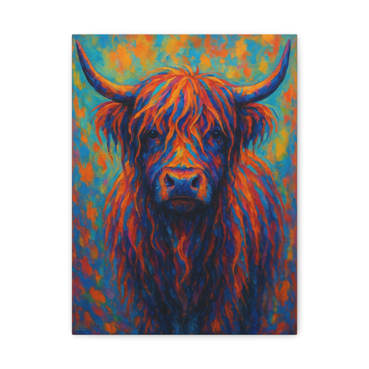 Colorful Highland Cow Matte Canvas Print — Vibrant Rustic Wall Art