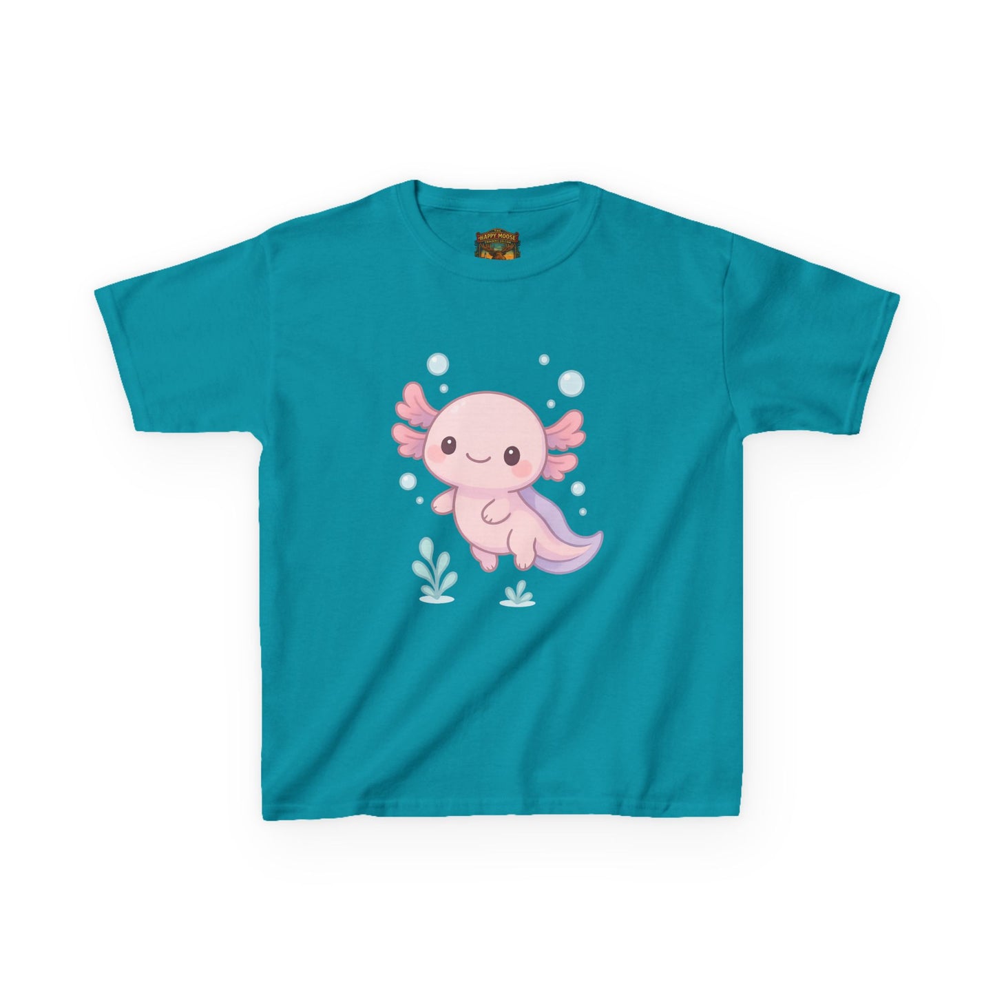 Kids Axolotl T‑Shirt — Cute Pink Axolotl Cartoon Tee for Kids