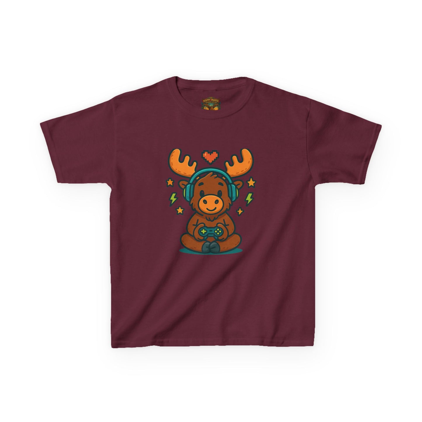 Kids Moose Gamer T‑Shirt — Cute Headset Moose with Controller