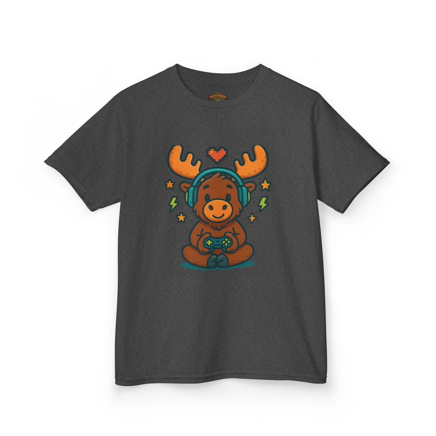 Kids Moose Gamer T‑Shirt — Cute Headset Moose with Controller