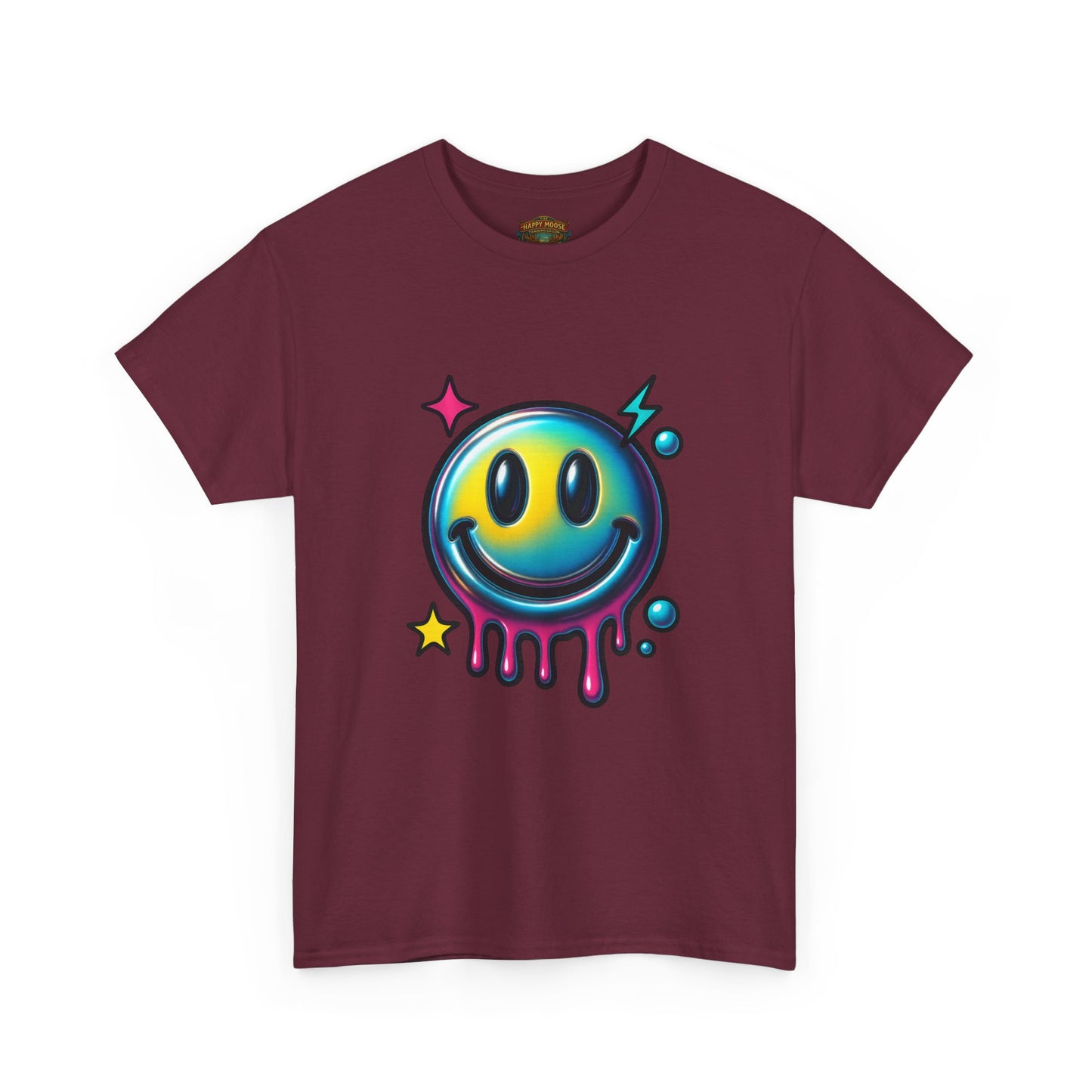 Smiley Drip Graphic Tee — Neon Melting Smiley Face T-Shirt