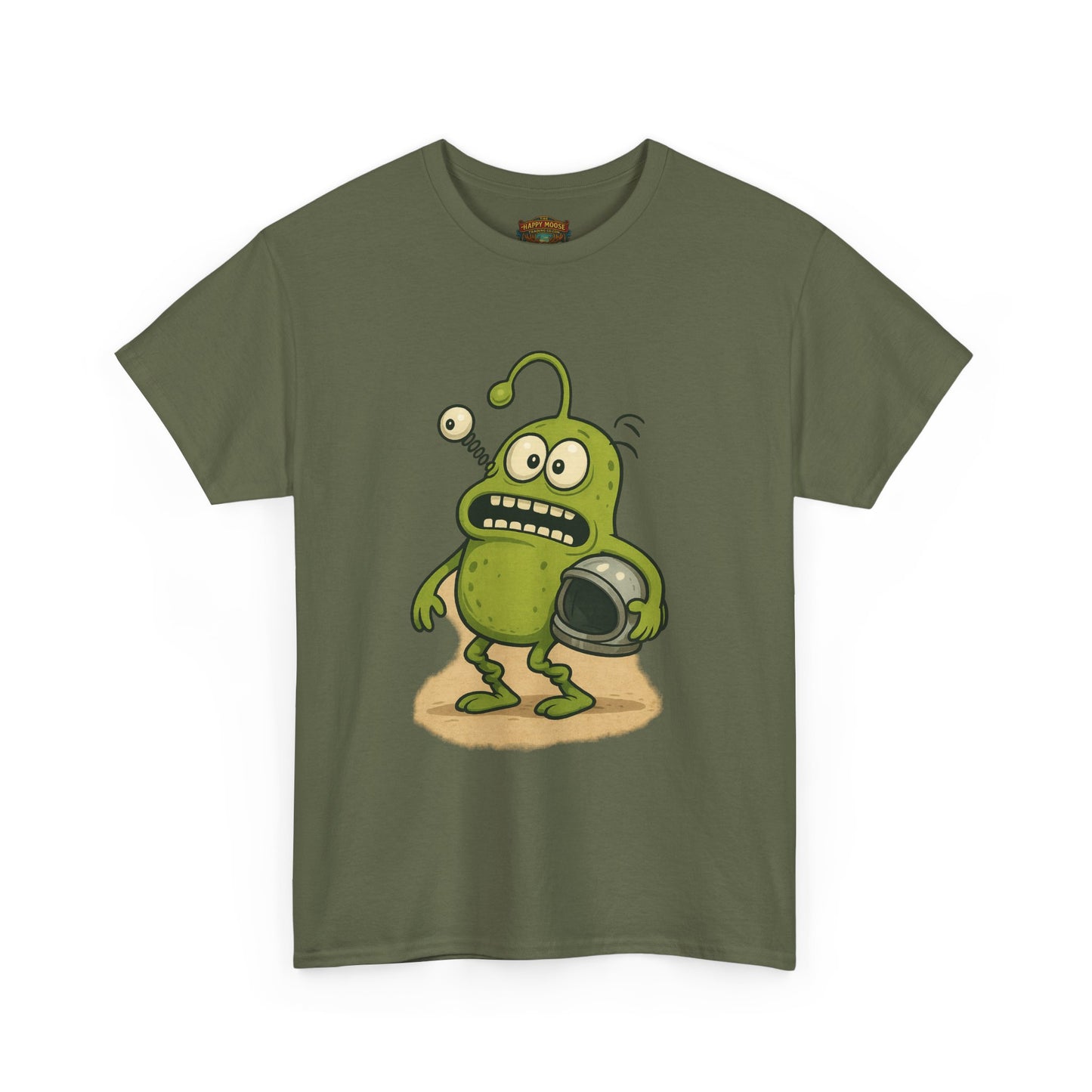 Green Alien Cartoon Tee | Funny Space Monster Illustration
