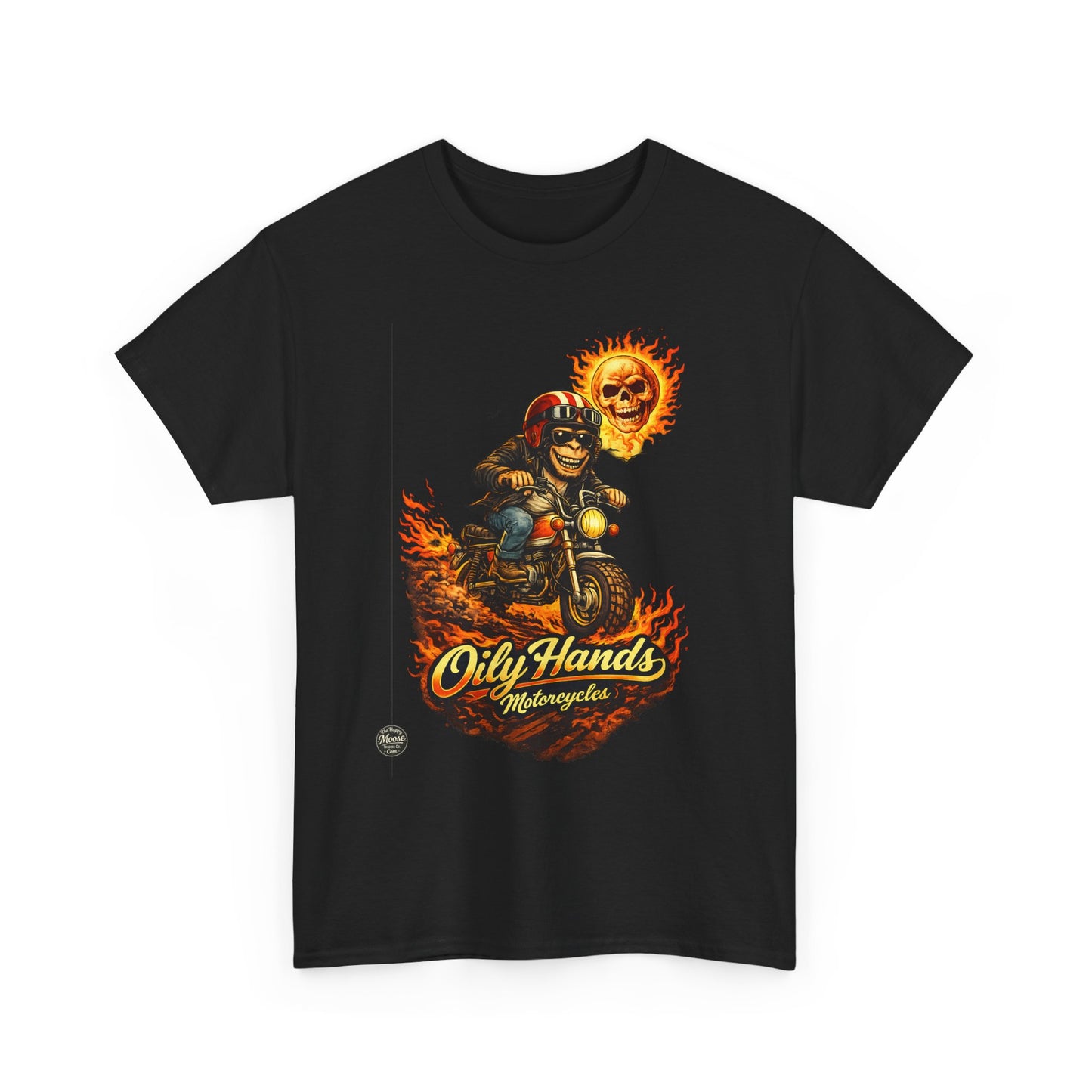 Oily Hands Biker Skull Motorcycle Tee — “Oily Hands” Vintage Ride T-Shirt #002 E