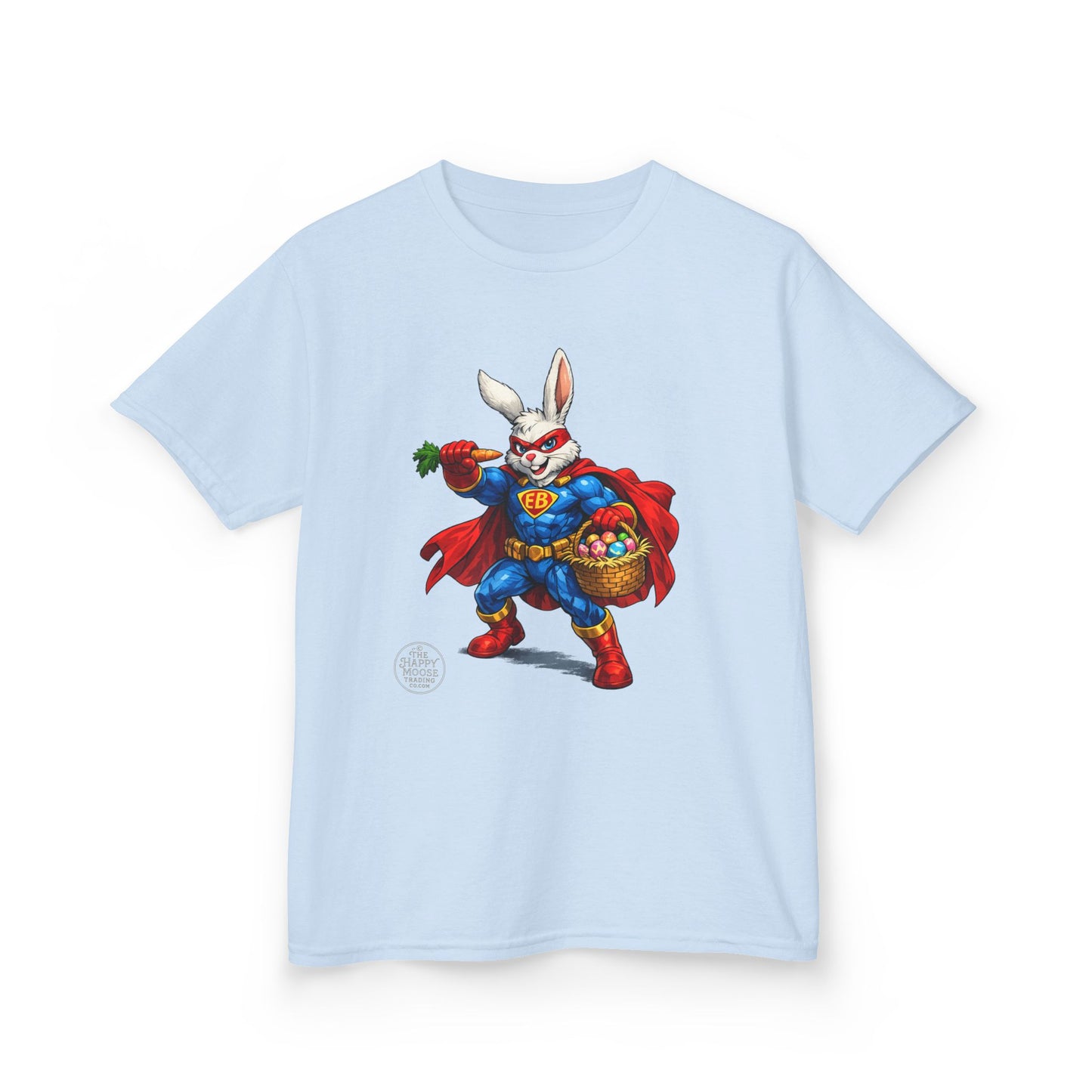 Kids Superhero Bunny T‑Shirt — Easter Basket & Carrot Costume