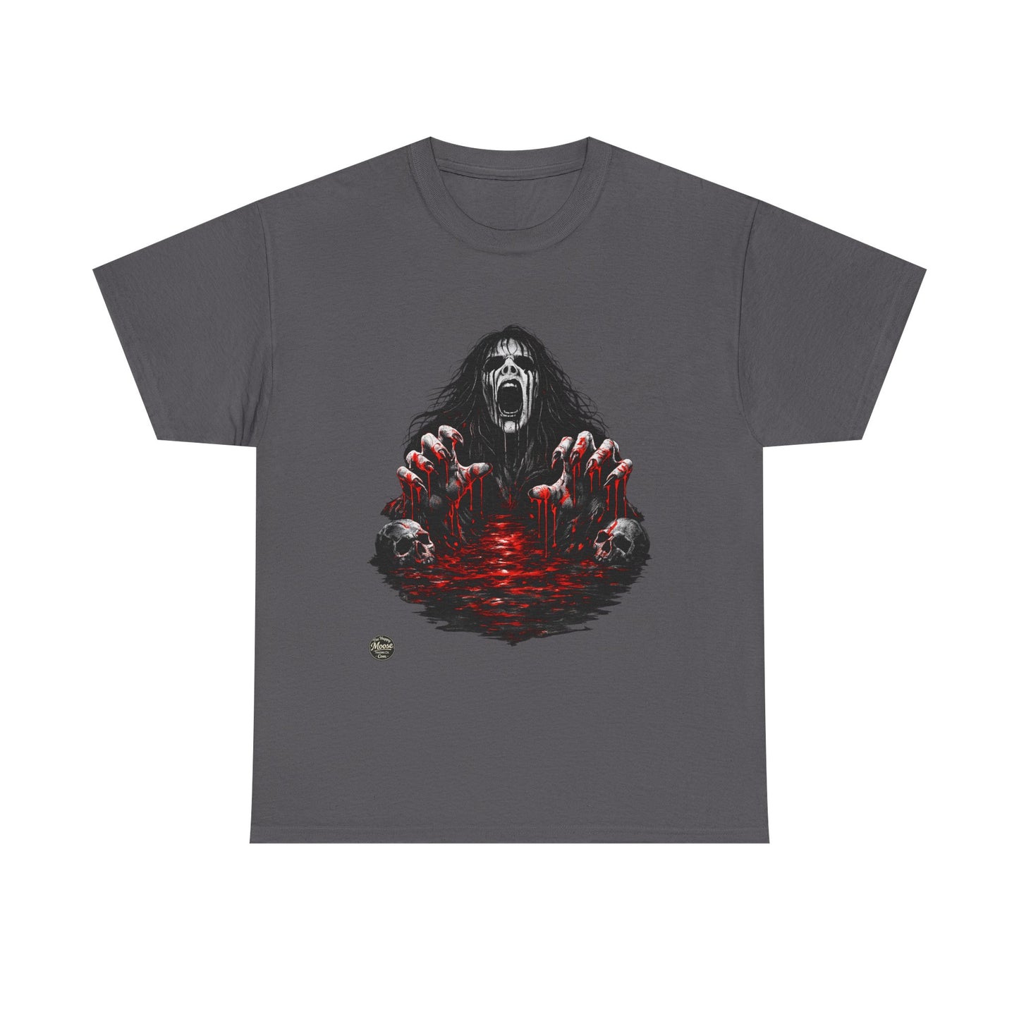 T-Shirt — Horror Scream Design with Red Blood Pool (Gothic Horror Tee)  EZ002