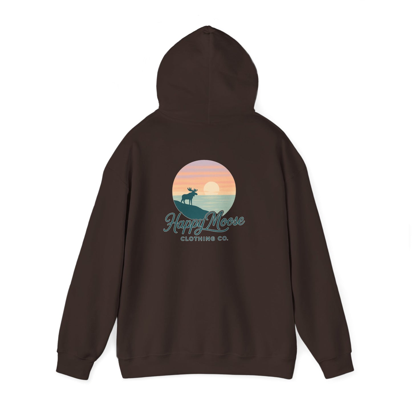 Happy Moose Hoodie — Sunset Lake Graphic Hooded Sweatshirt